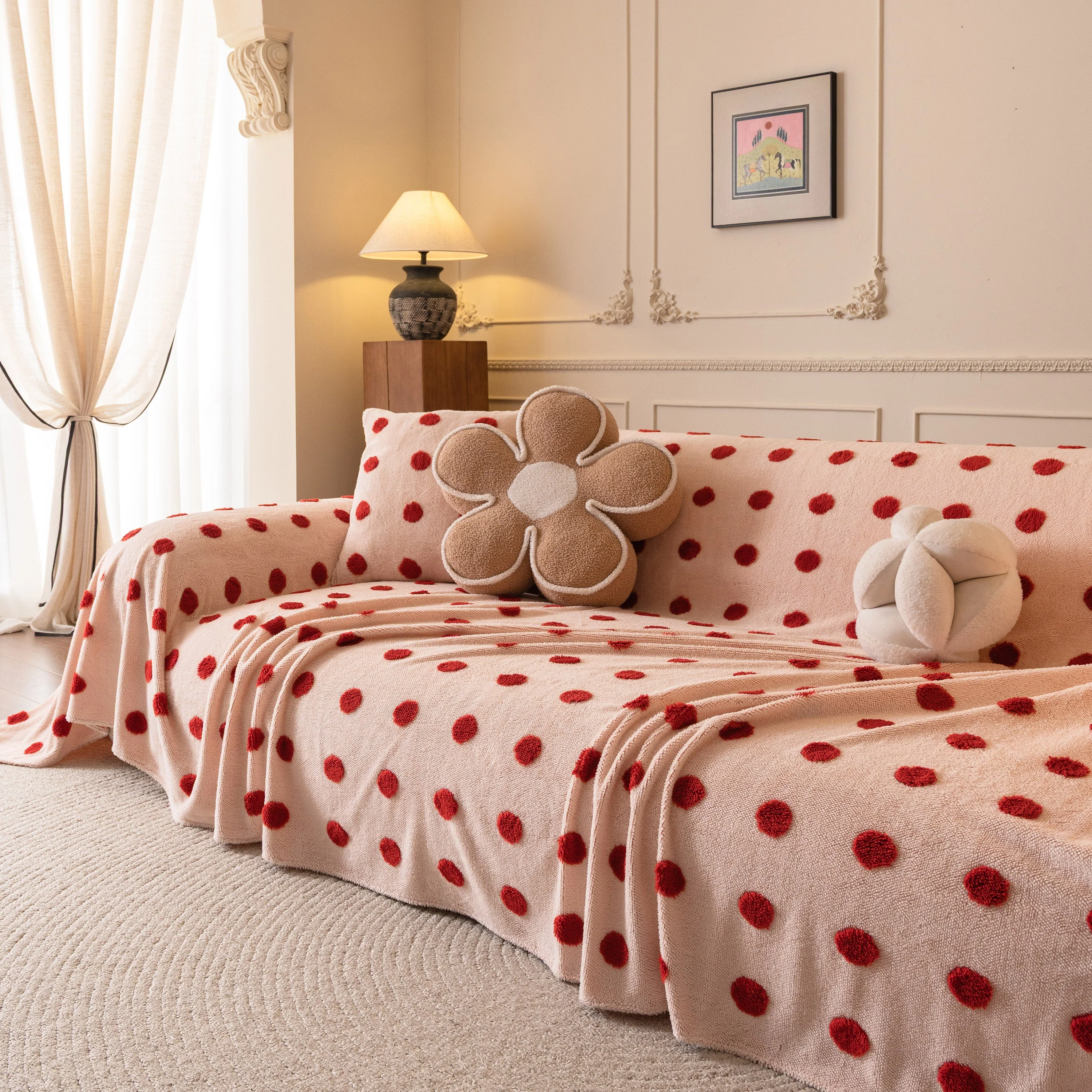 Plush Fleece Sofa Cover Throw, Soft Textured Polka Dot Couch Protector Blanket for Pets - Image 22