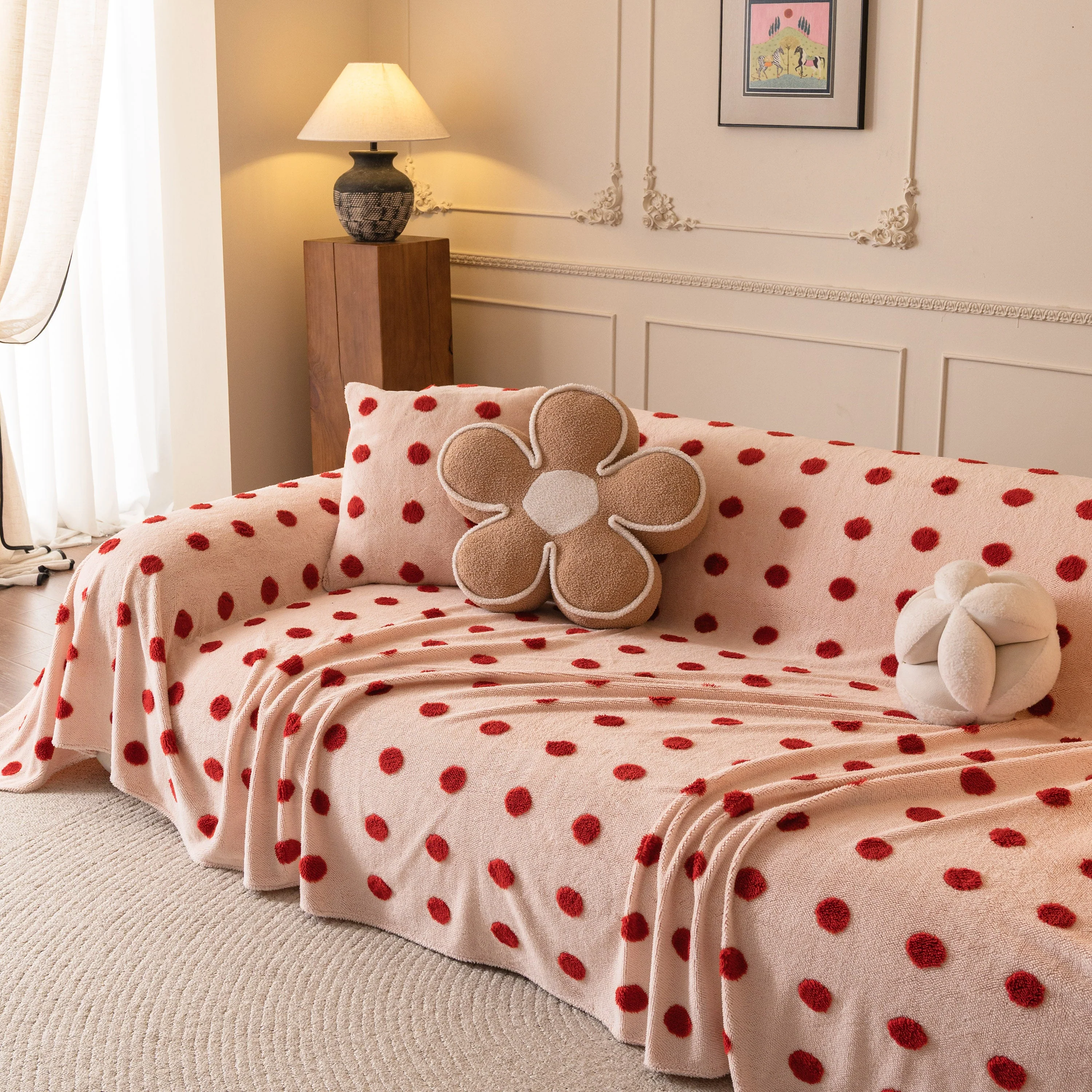 Plush Fleece Sofa Cover Throw, Soft Textured Polka Dot Couch Protector Blanket for Pets - Image 23