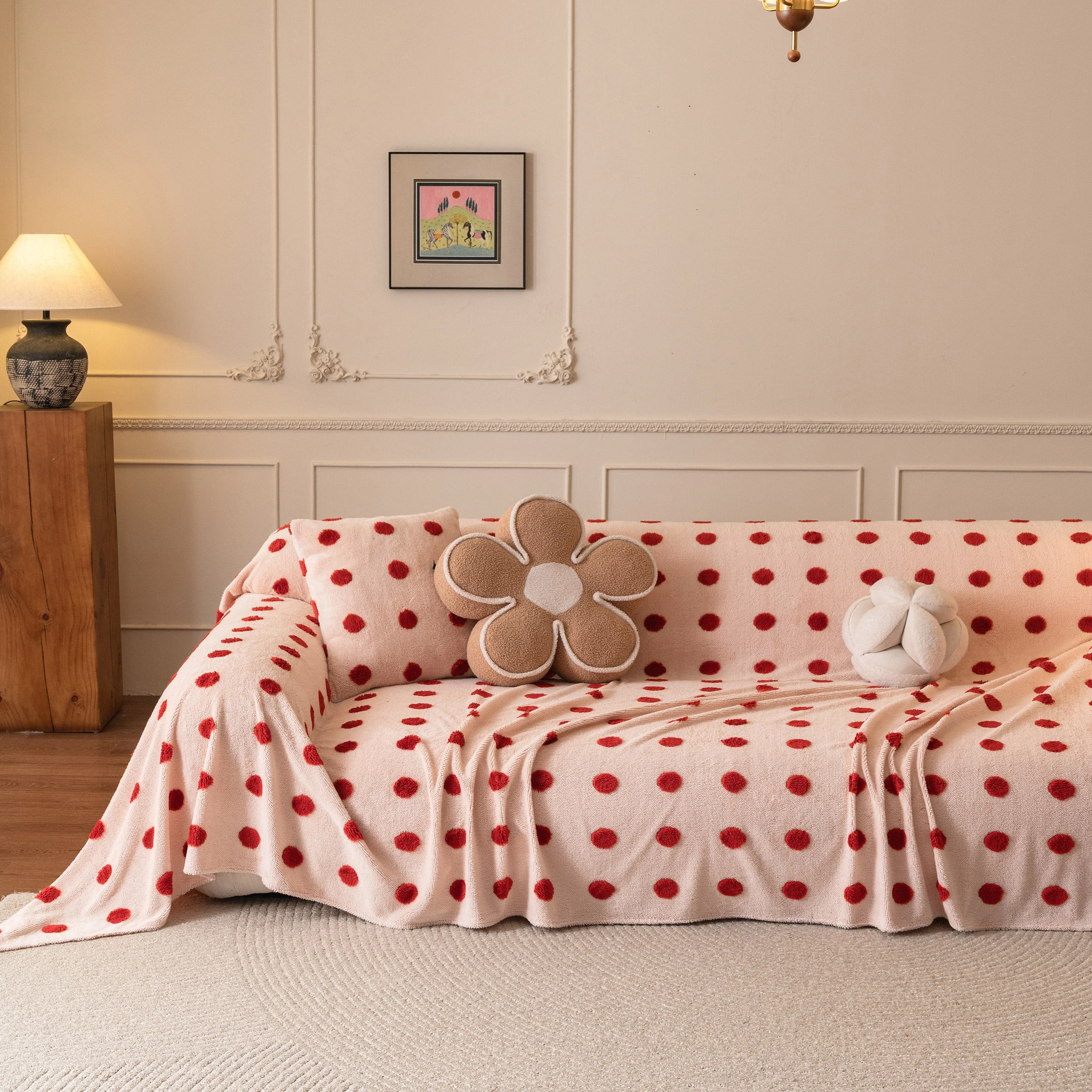 Plush Fleece Sofa Cover Throw, Soft Textured Polka Dot Couch Protector Blanket for Pets - Image 26