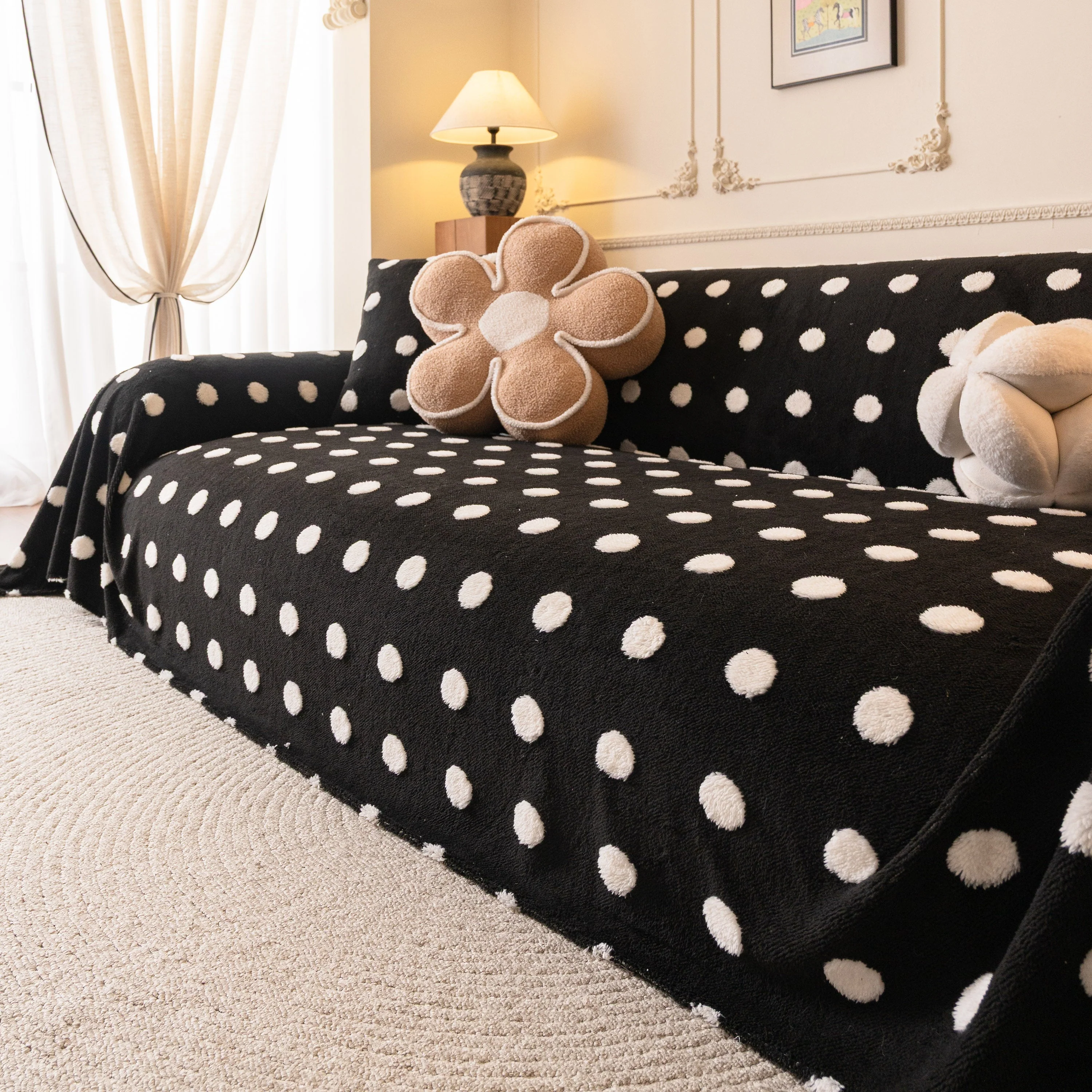 Plush Fleece Sofa Cover Throw, Soft Textured Polka Dot Couch Protector Blanket for Pets - Image 27