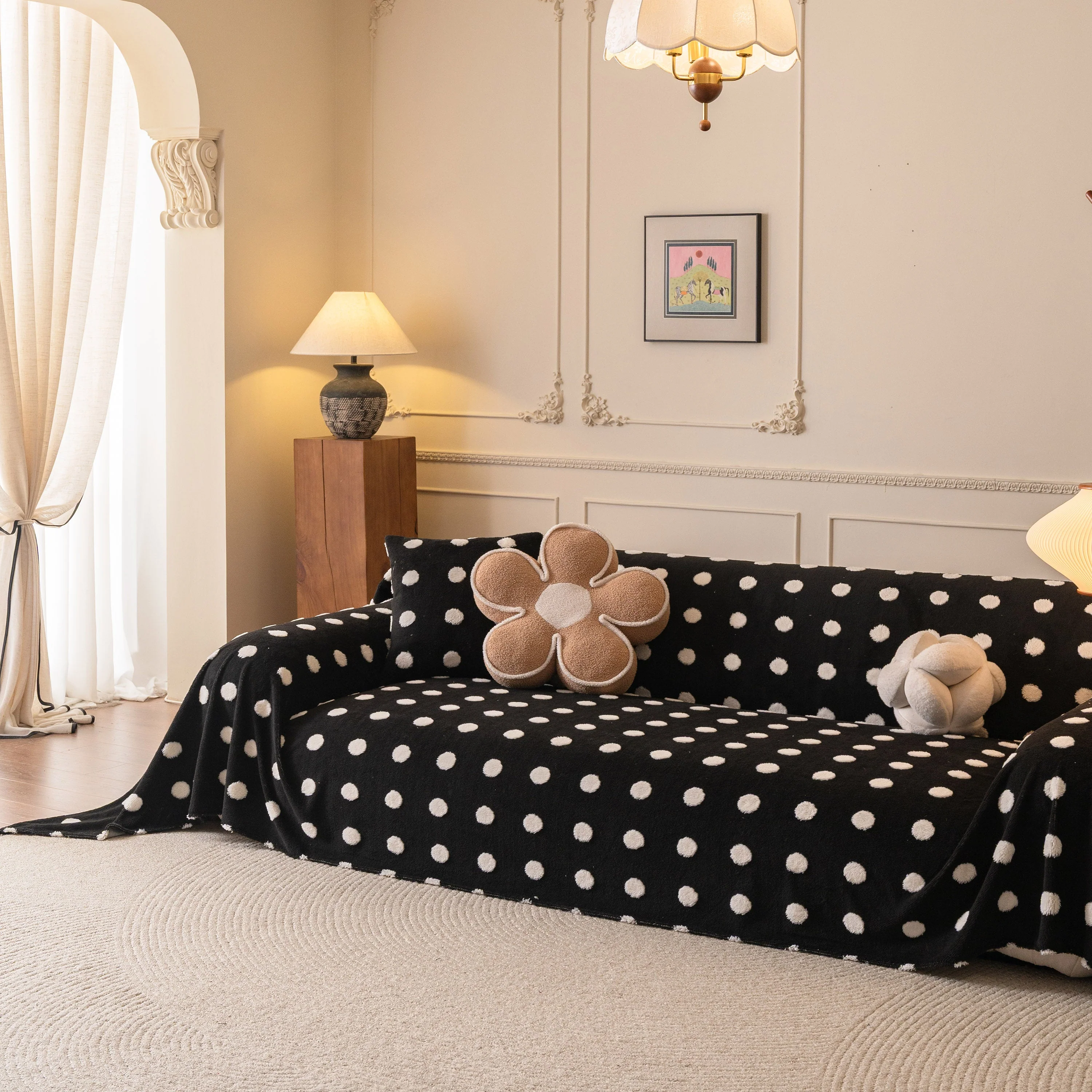 Plush Fleece Sofa Cover Throw, Soft Textured Polka Dot Couch Protector Blanket for Pets - Image 28