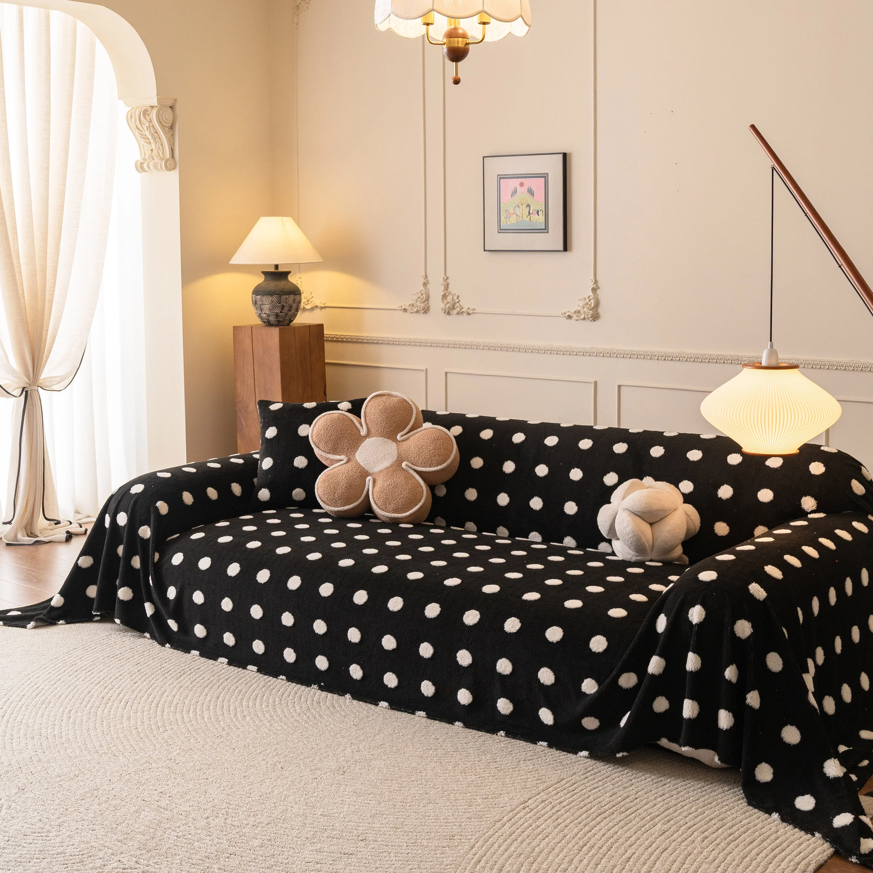 Plush Fleece Sofa Cover Throw, Soft Textured Polka Dot Couch Protector Blanket for Pets - Image 29