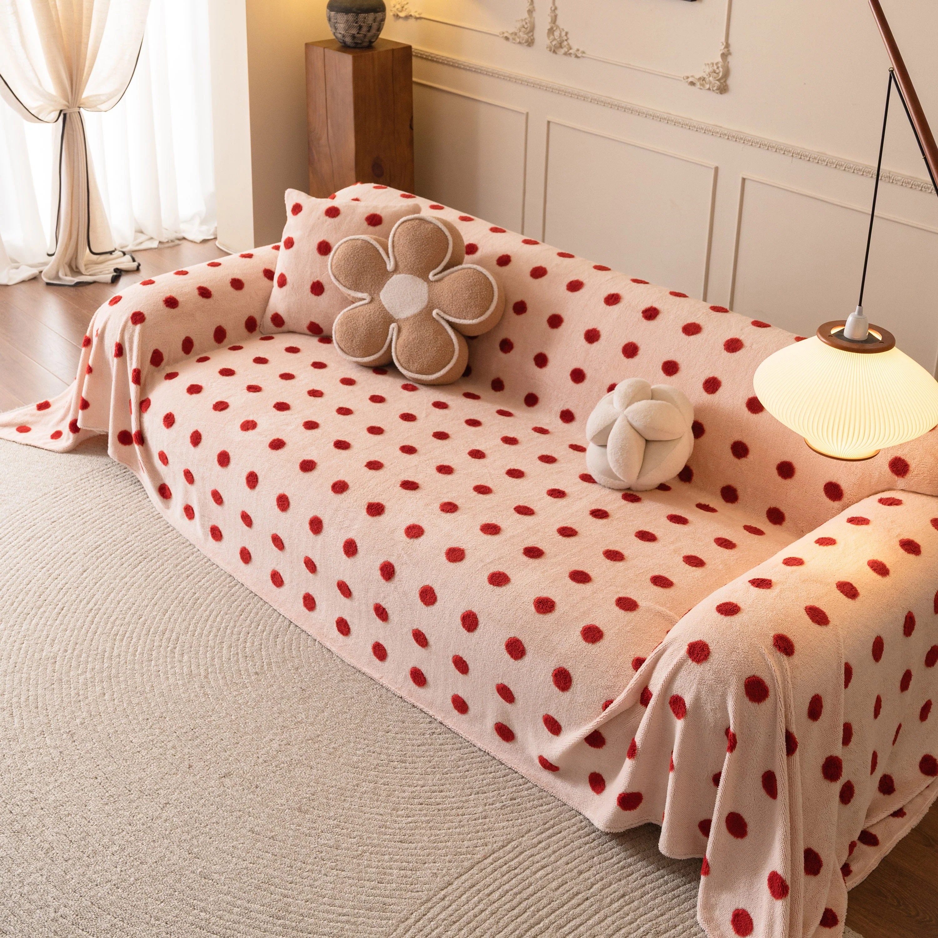 Plush Fleece Sofa Cover Throw, Soft Textured Polka Dot Couch Protector Blanket for Pets - Image 3