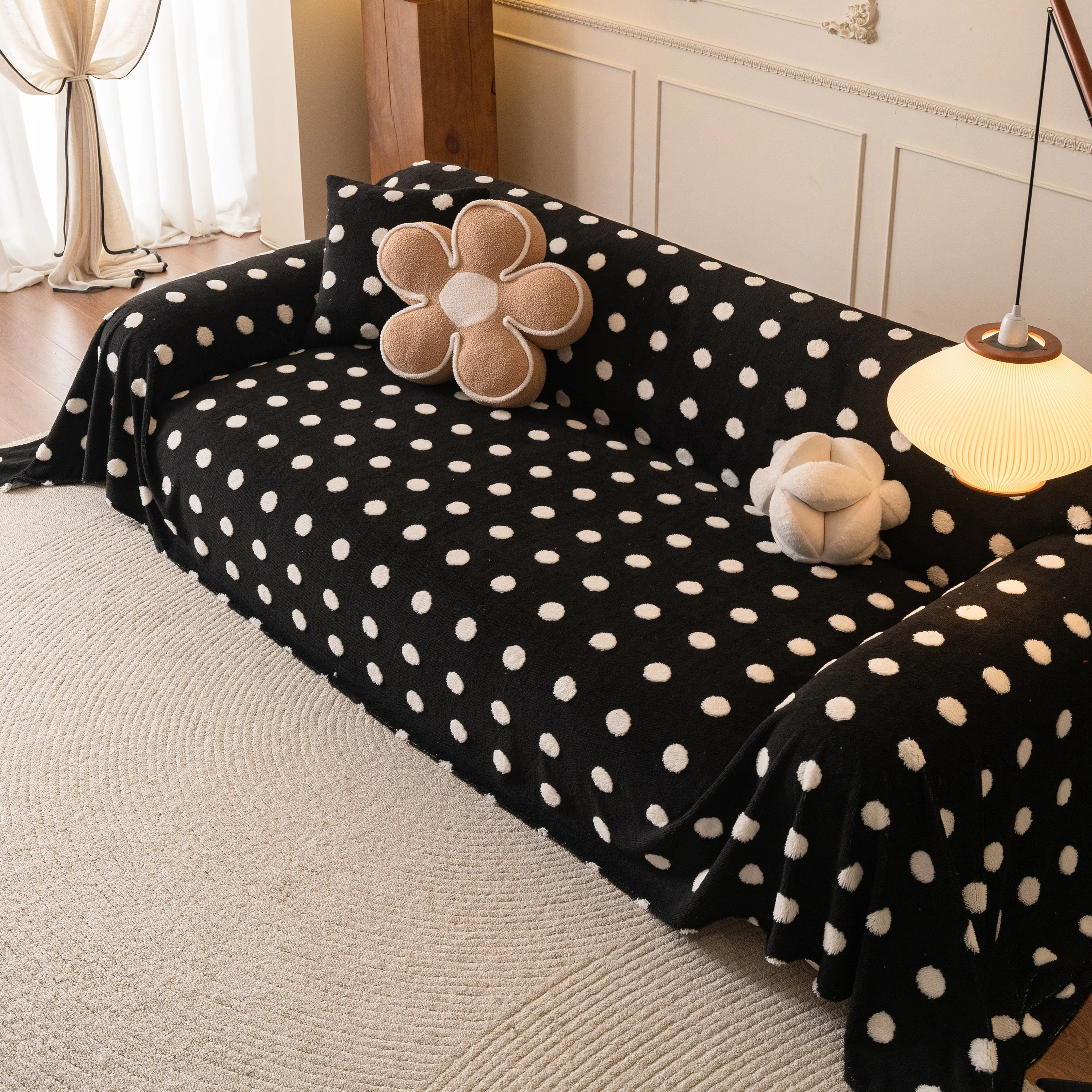 Plush Fleece Sofa Cover Throw, Soft Textured Polka Dot Couch Protector Blanket for Pets - Image 30
