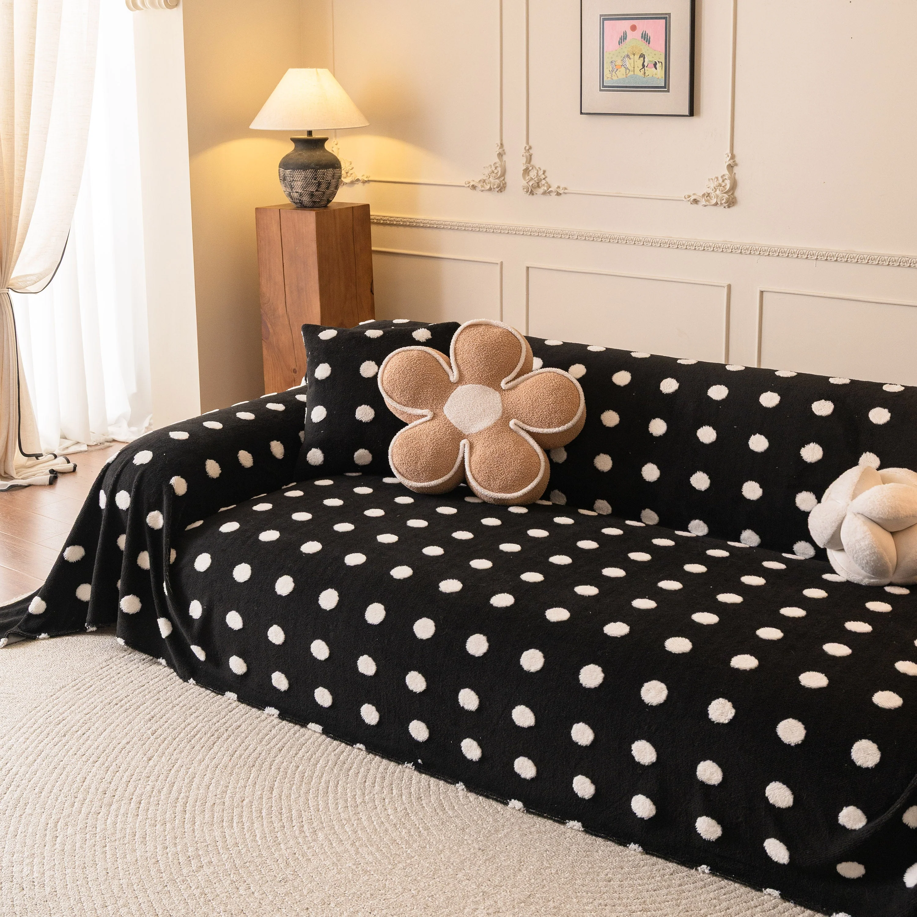 Plush Fleece Sofa Cover Throw, Soft Textured Polka Dot Couch Protector Blanket for Pets - Image 31