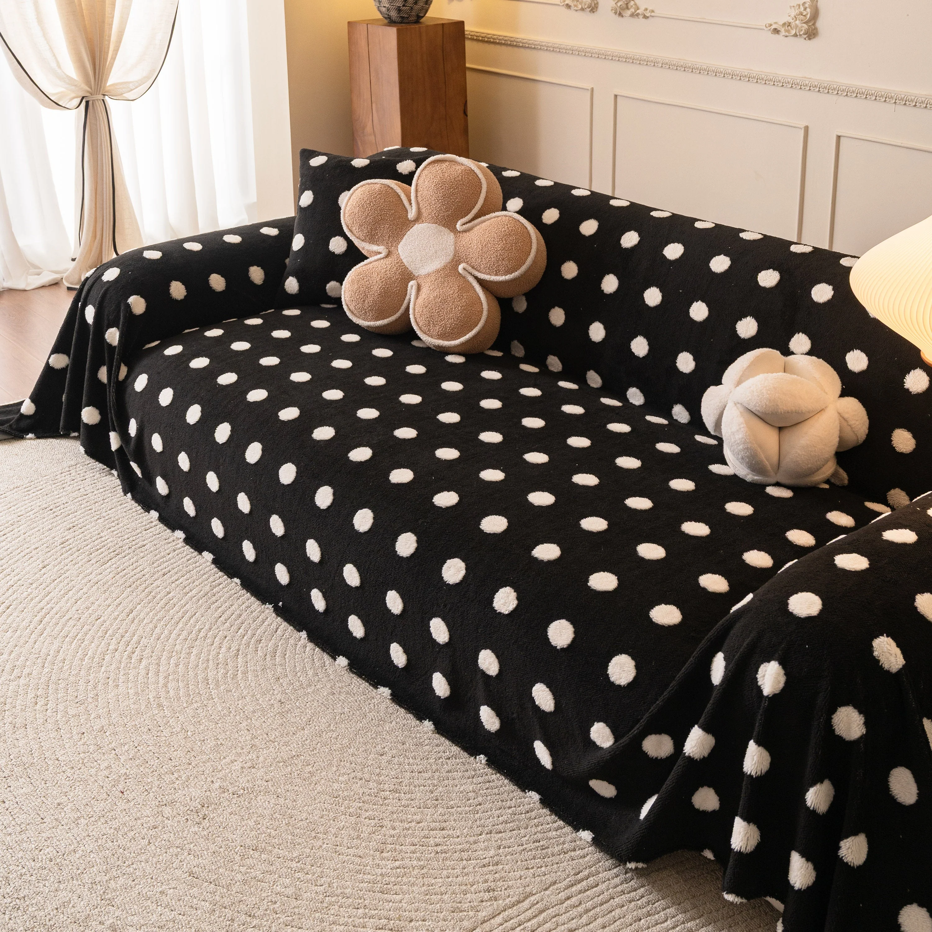 Plush Fleece Sofa Cover Throw, Soft Textured Polka Dot Couch Protector Blanket for Pets - Image 32
