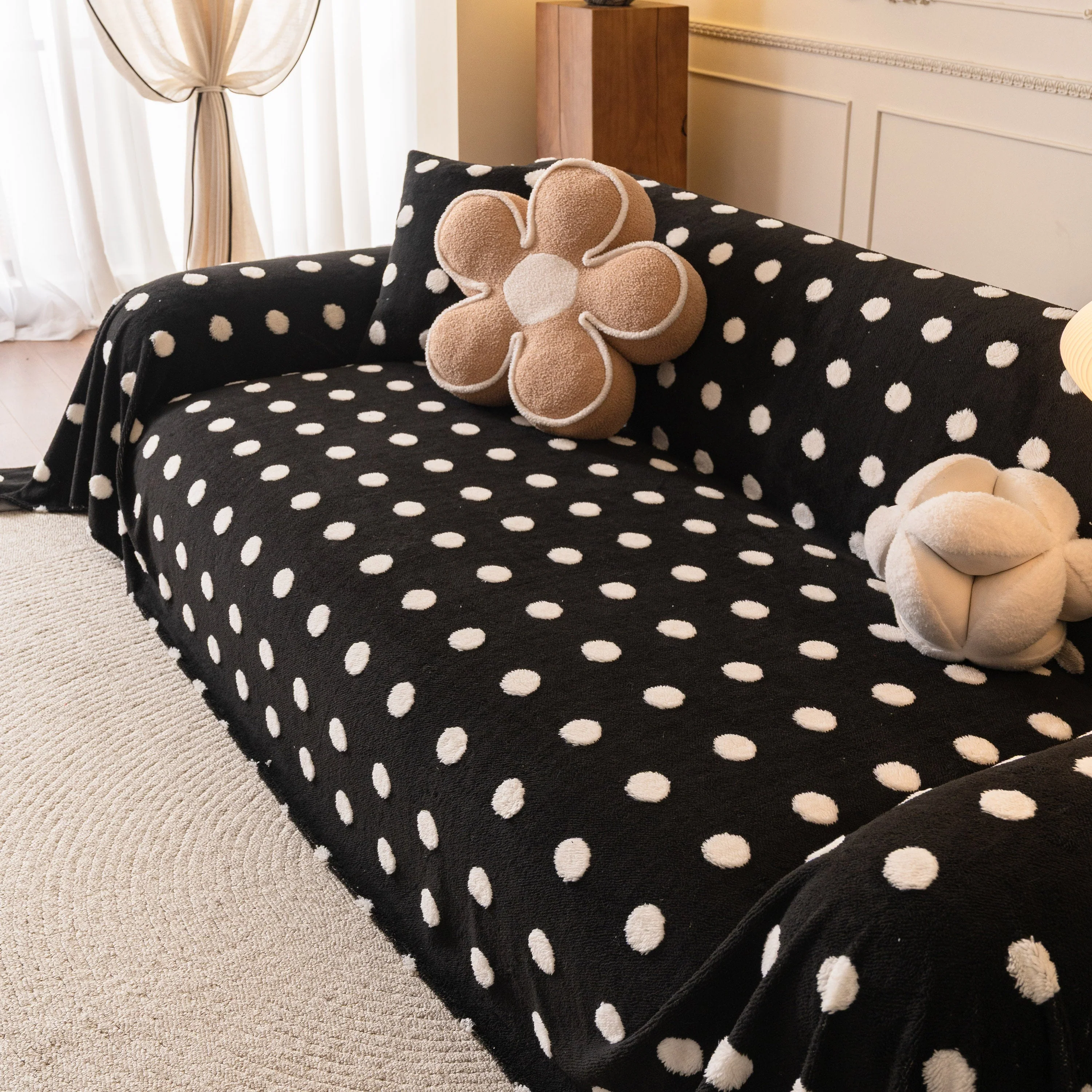 Plush Fleece Sofa Cover Throw, Soft Textured Polka Dot Couch Protector Blanket for Pets - Image 33