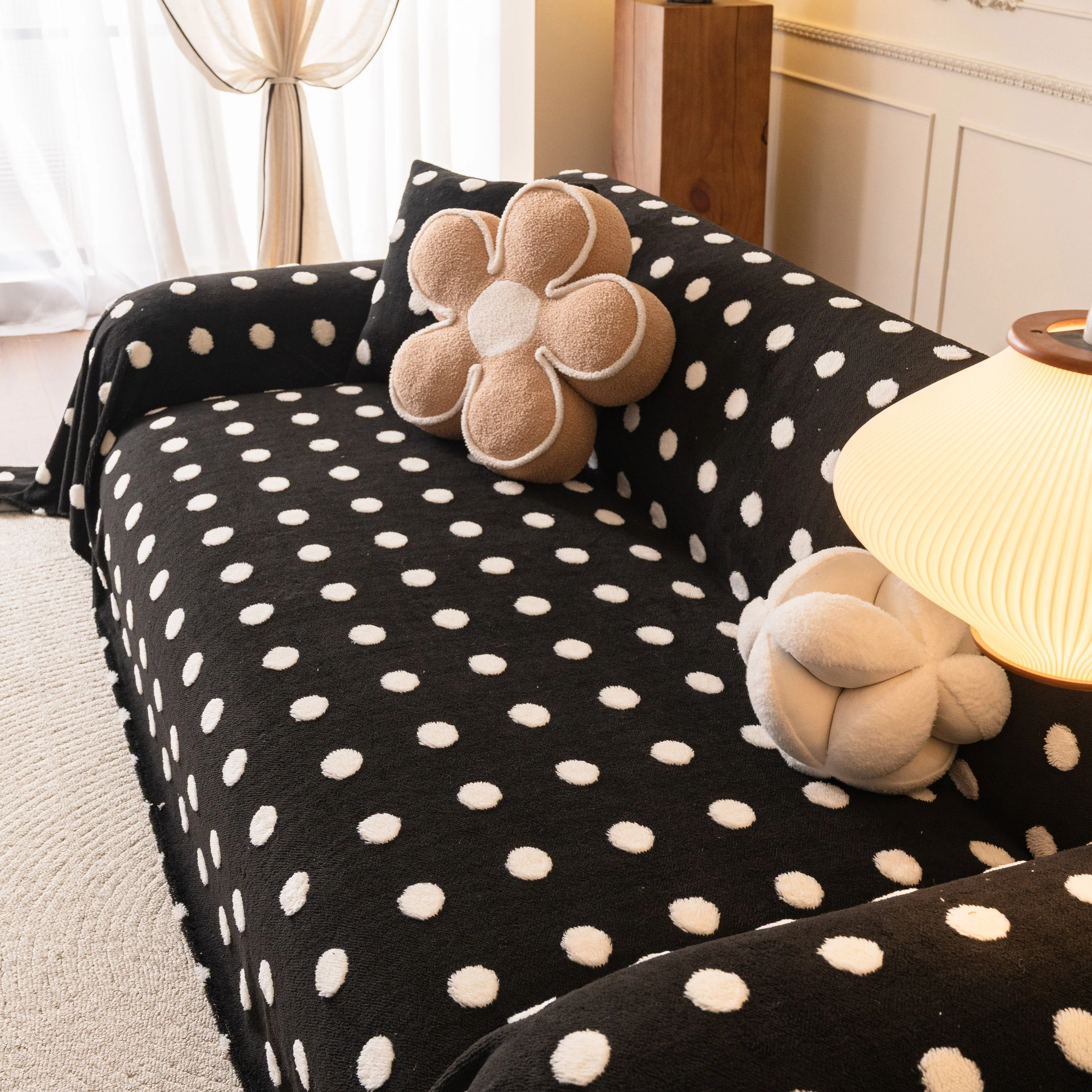 Plush Fleece Sofa Cover Throw, Soft Textured Polka Dot Couch Protector Blanket for Pets - Image 34
