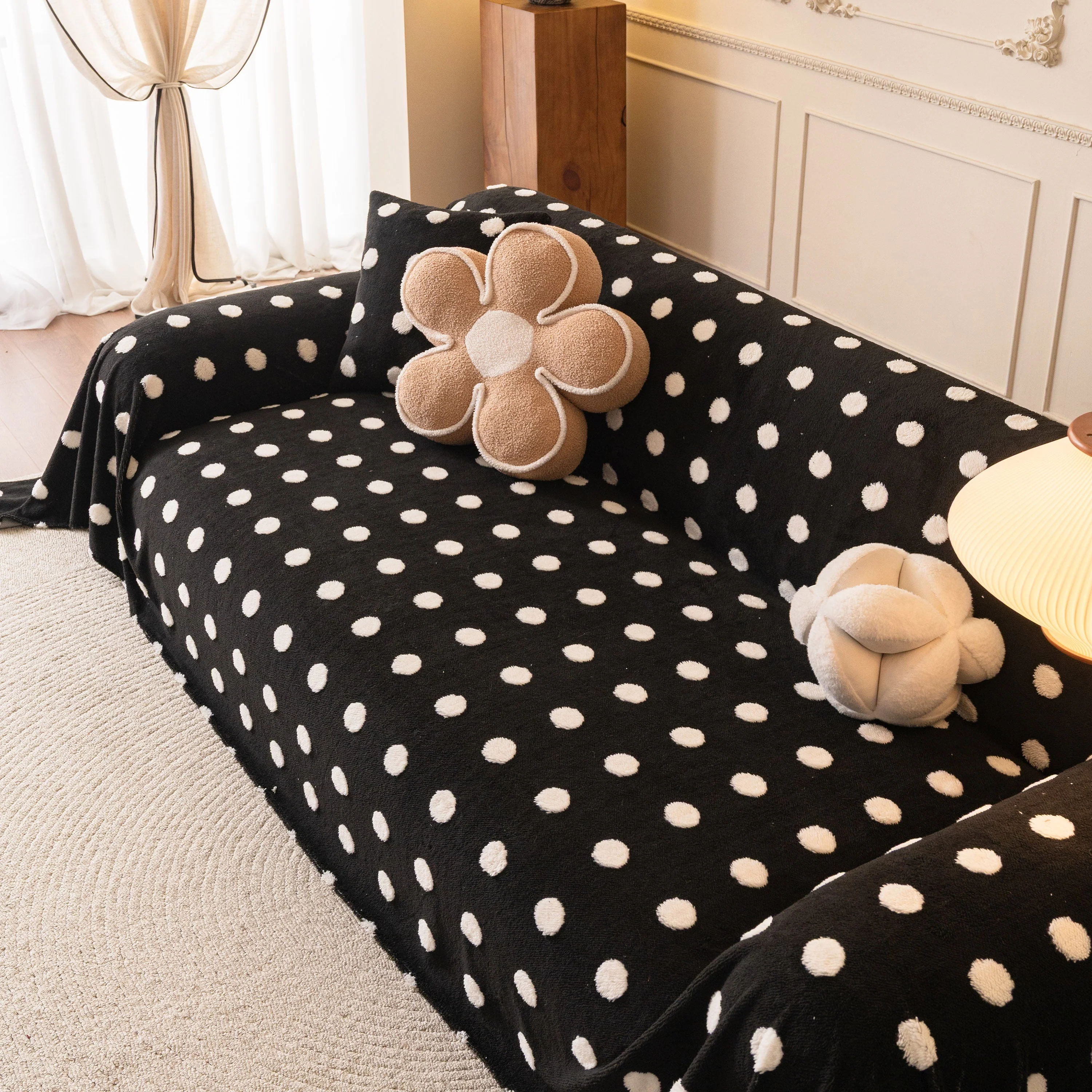 Plush Fleece Sofa Cover Throw, Soft Textured Polka Dot Couch Protector Blanket for Pets - Image 35