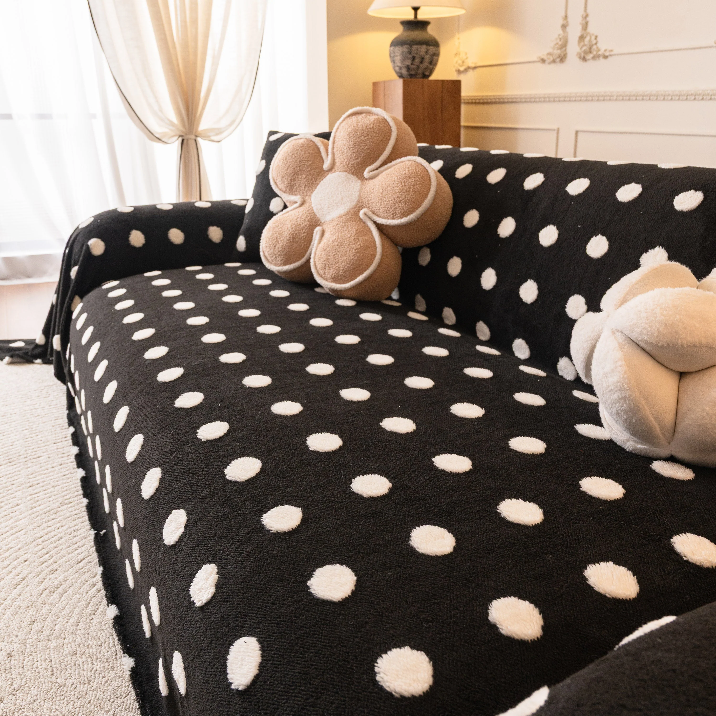 Plush Fleece Sofa Cover Throw, Soft Textured Polka Dot Couch Protector Blanket for Pets - Image 36