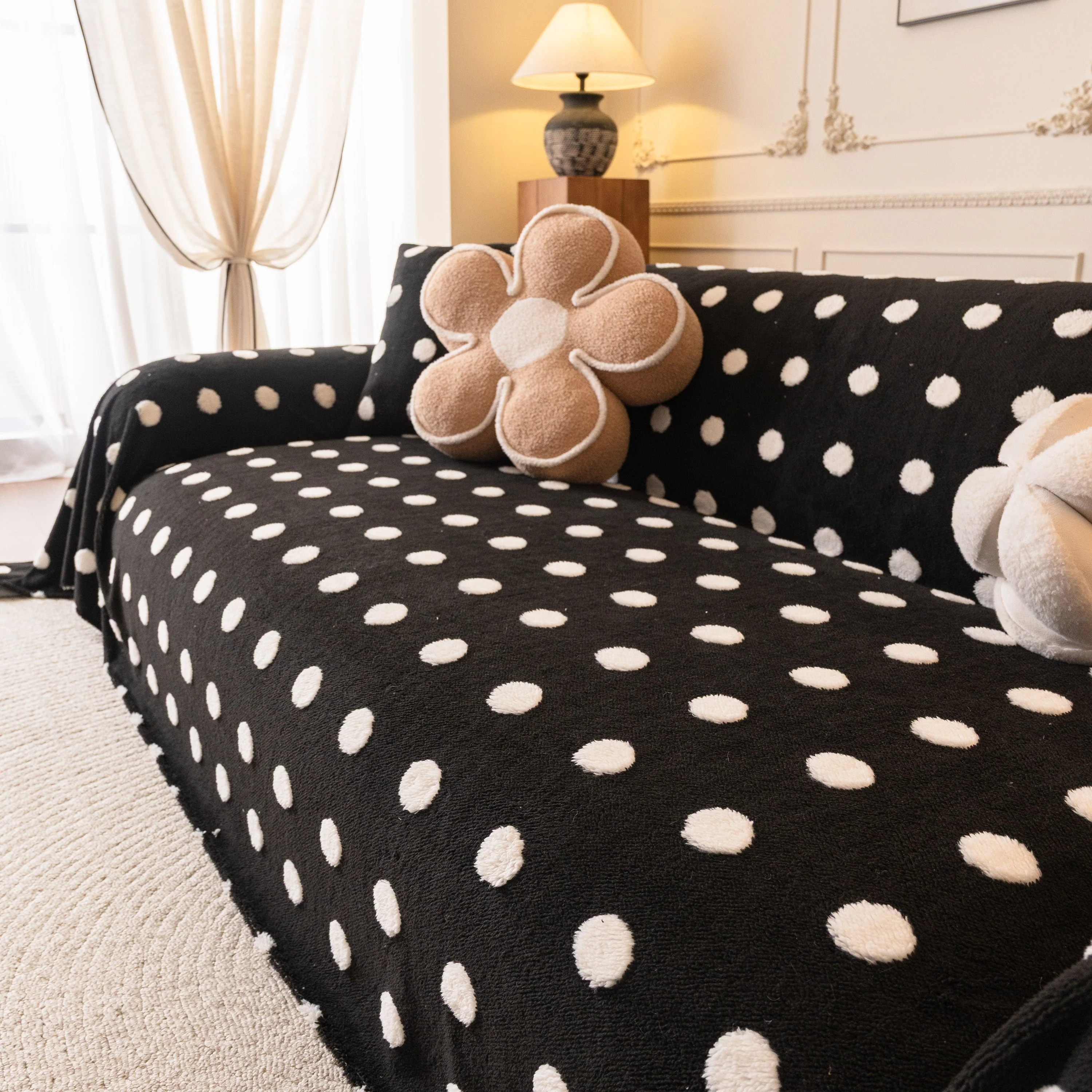 Plush Fleece Sofa Cover Throw, Soft Textured Polka Dot Couch Protector Blanket for Pets - Image 37