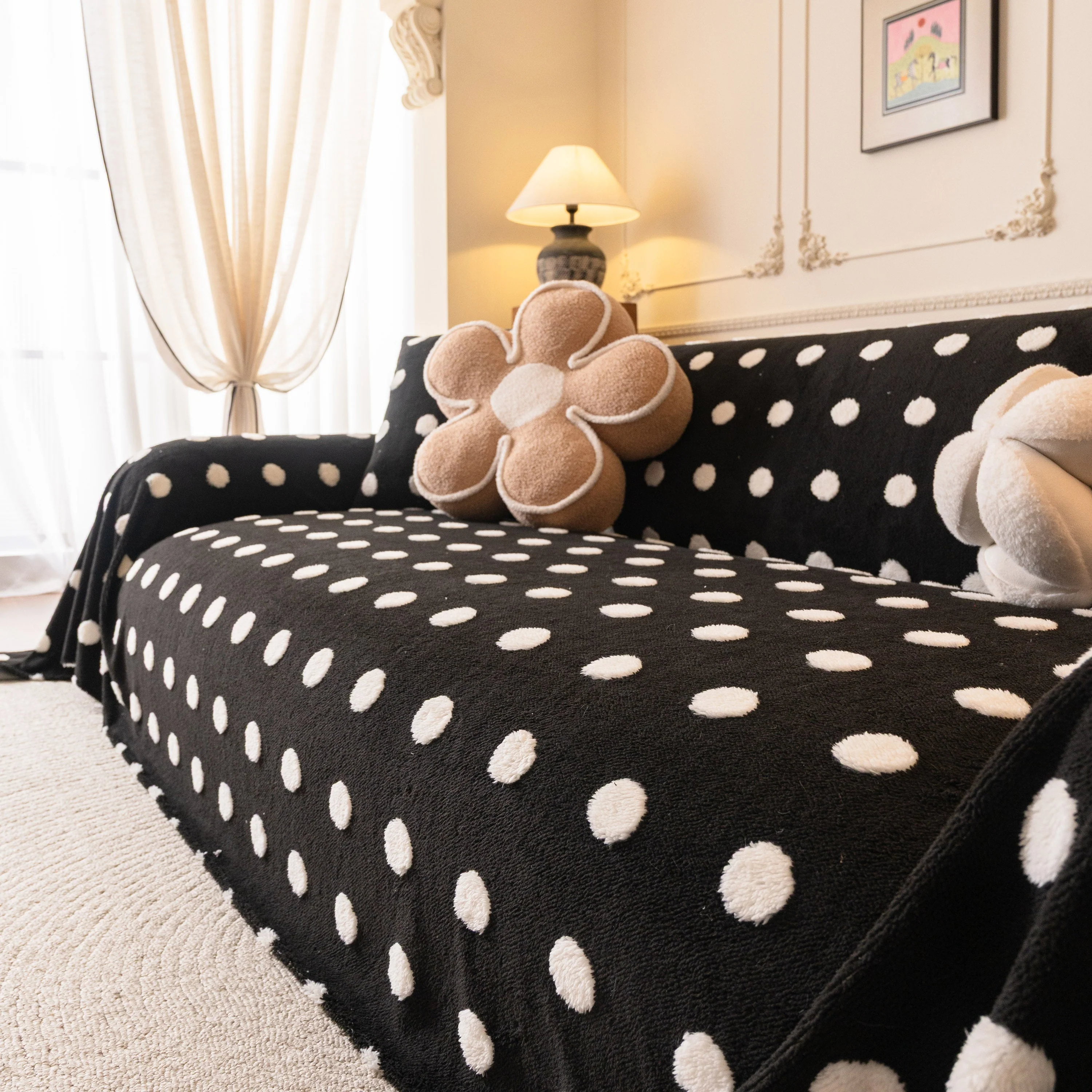 Plush Fleece Sofa Cover Throw, Soft Textured Polka Dot Couch Protector Blanket for Pets - Image 38