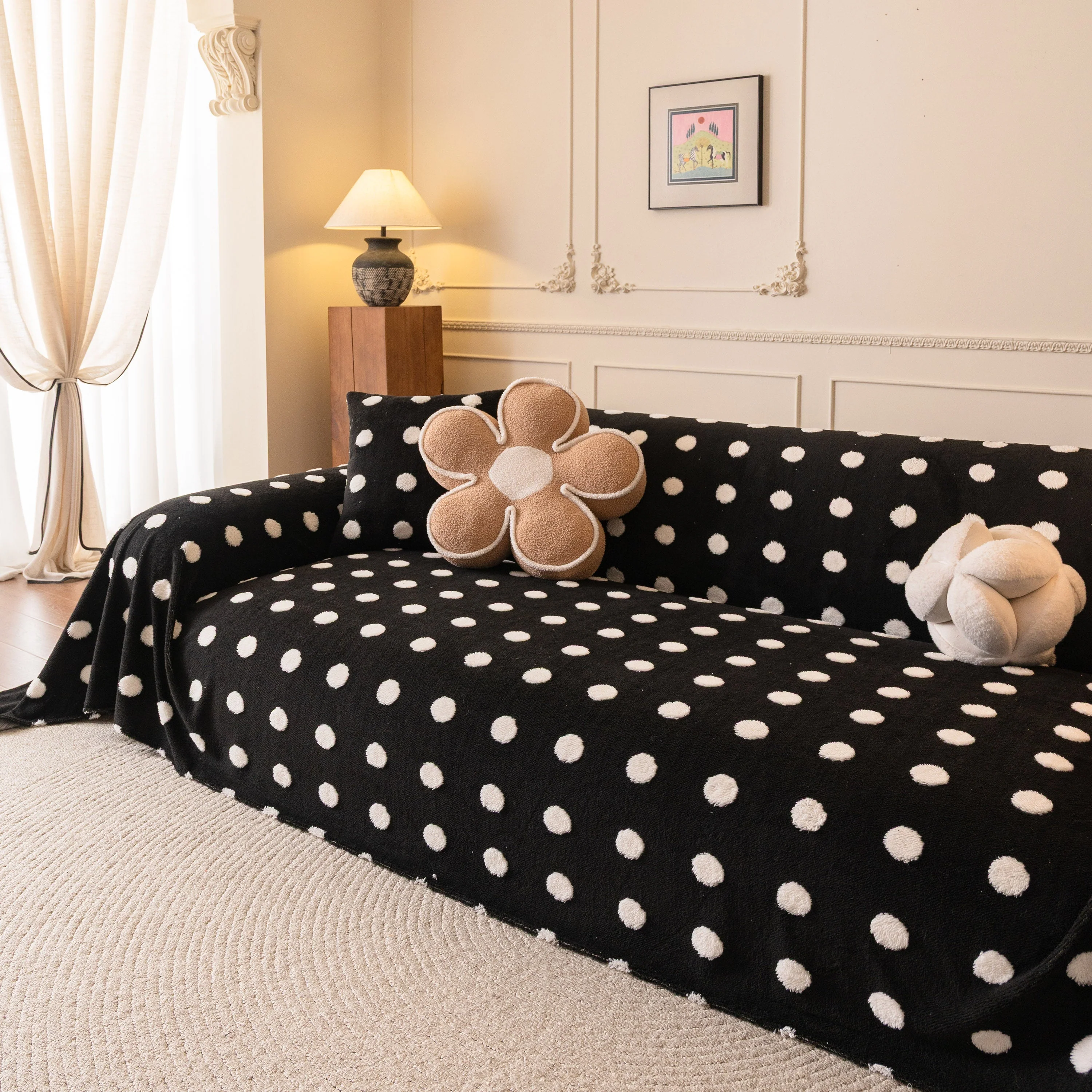 Plush Fleece Sofa Cover Throw, Soft Textured Polka Dot Couch Protector Blanket for Pets - Image 39
