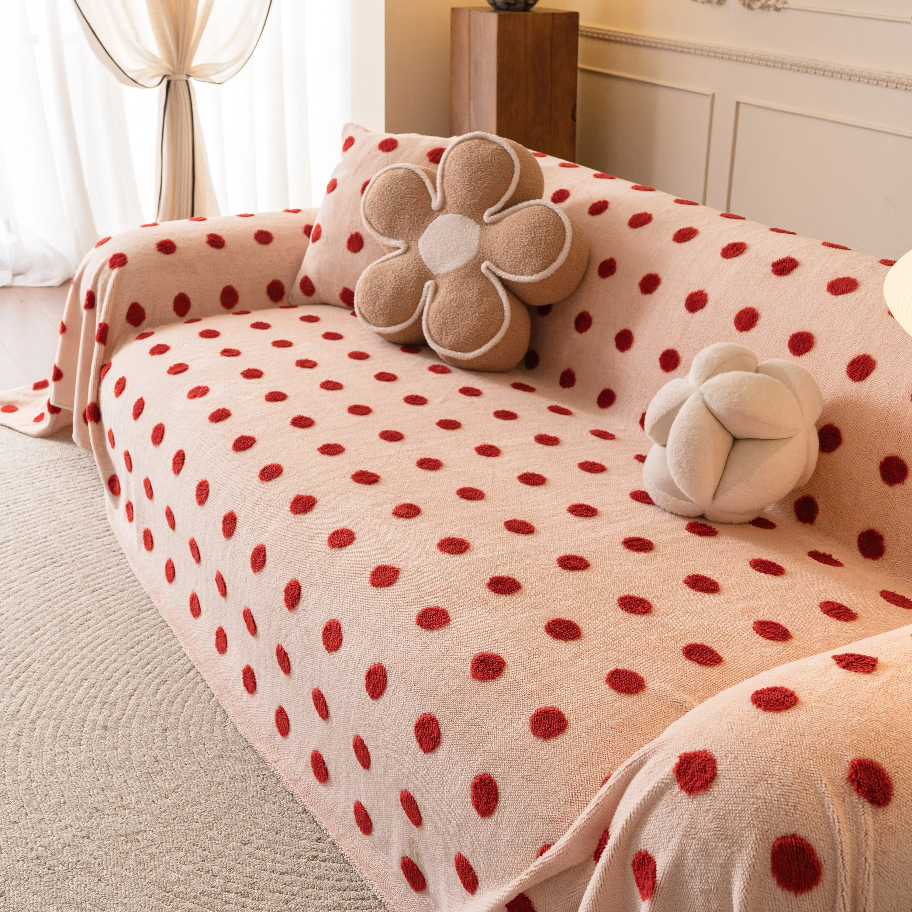 Plush Fleece Sofa Cover Throw, Soft Textured Polka Dot Couch Protector Blanket for Pets - Image 4