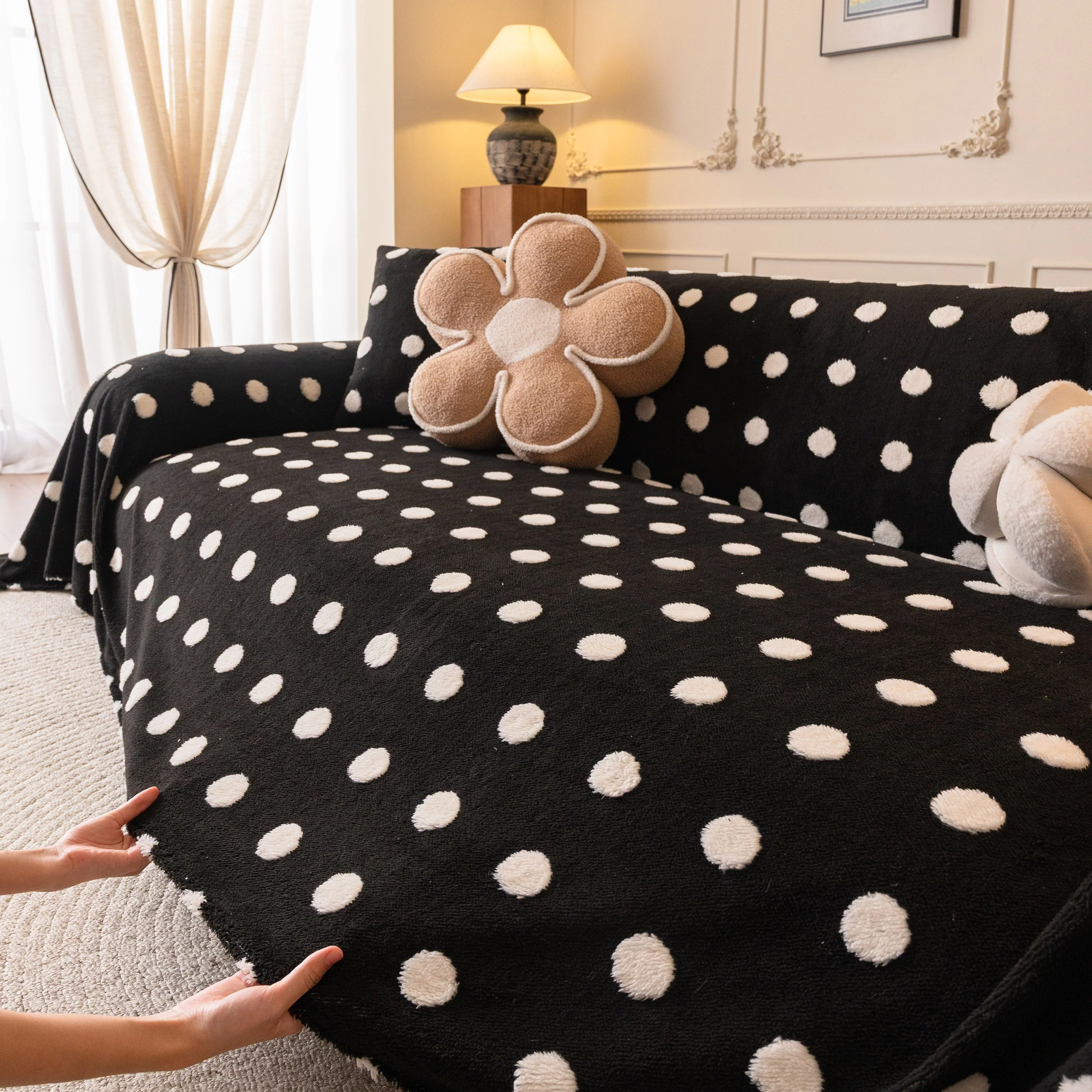 Plush Fleece Sofa Cover Throw, Soft Textured Polka Dot Couch Protector Blanket for Pets - Image 41