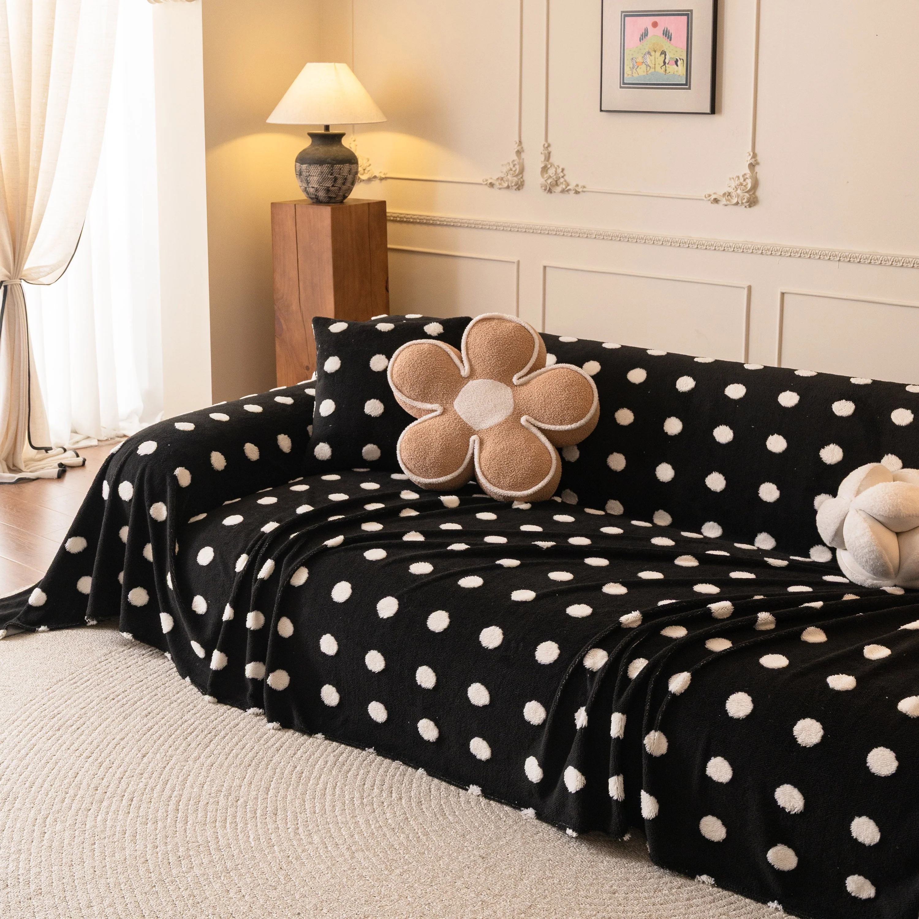Plush Fleece Sofa Cover Throw, Soft Textured Polka Dot Couch Protector Blanket for Pets - Image 46