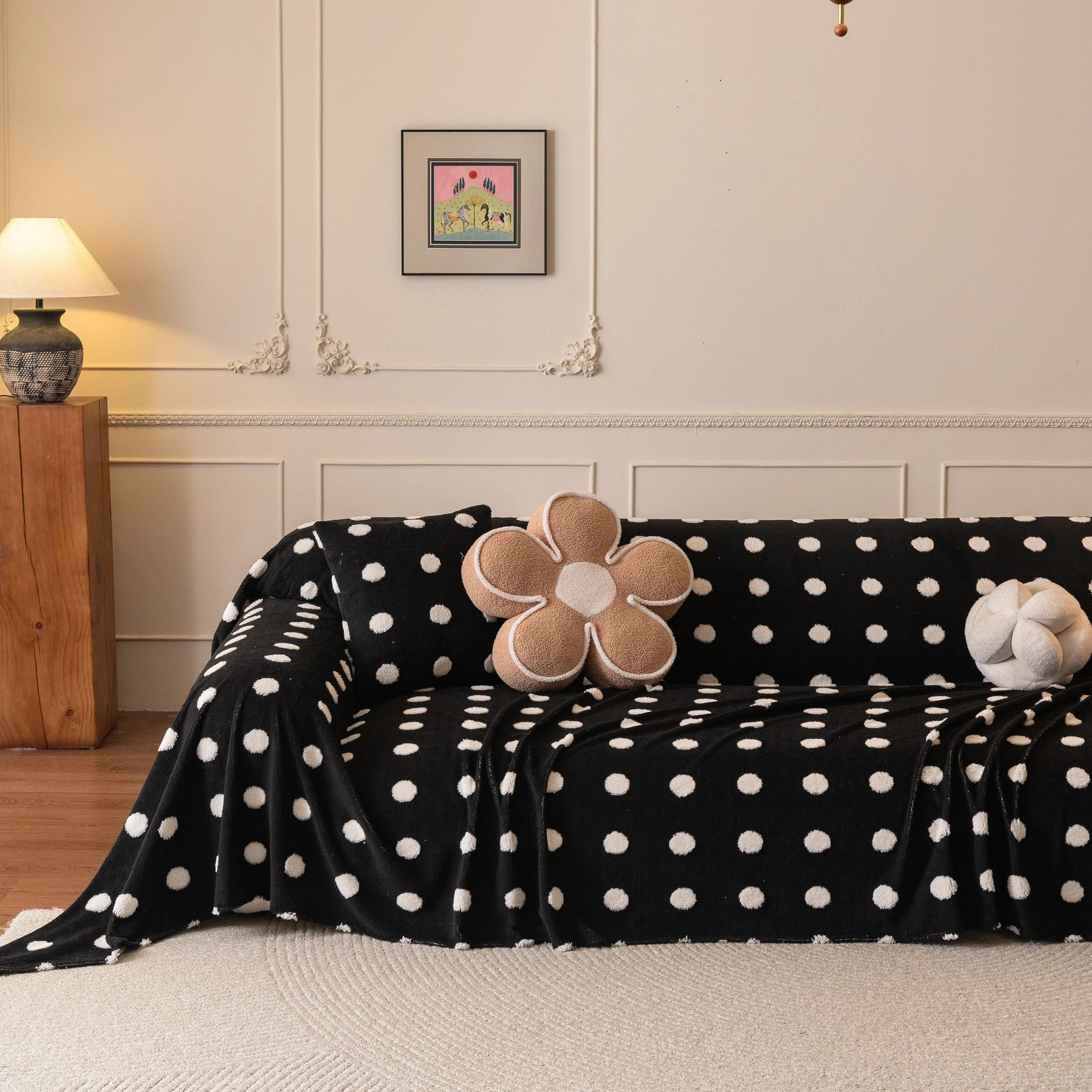 Plush Fleece Sofa Cover Throw, Soft Textured Polka Dot Couch Protector Blanket for Pets - Image 48