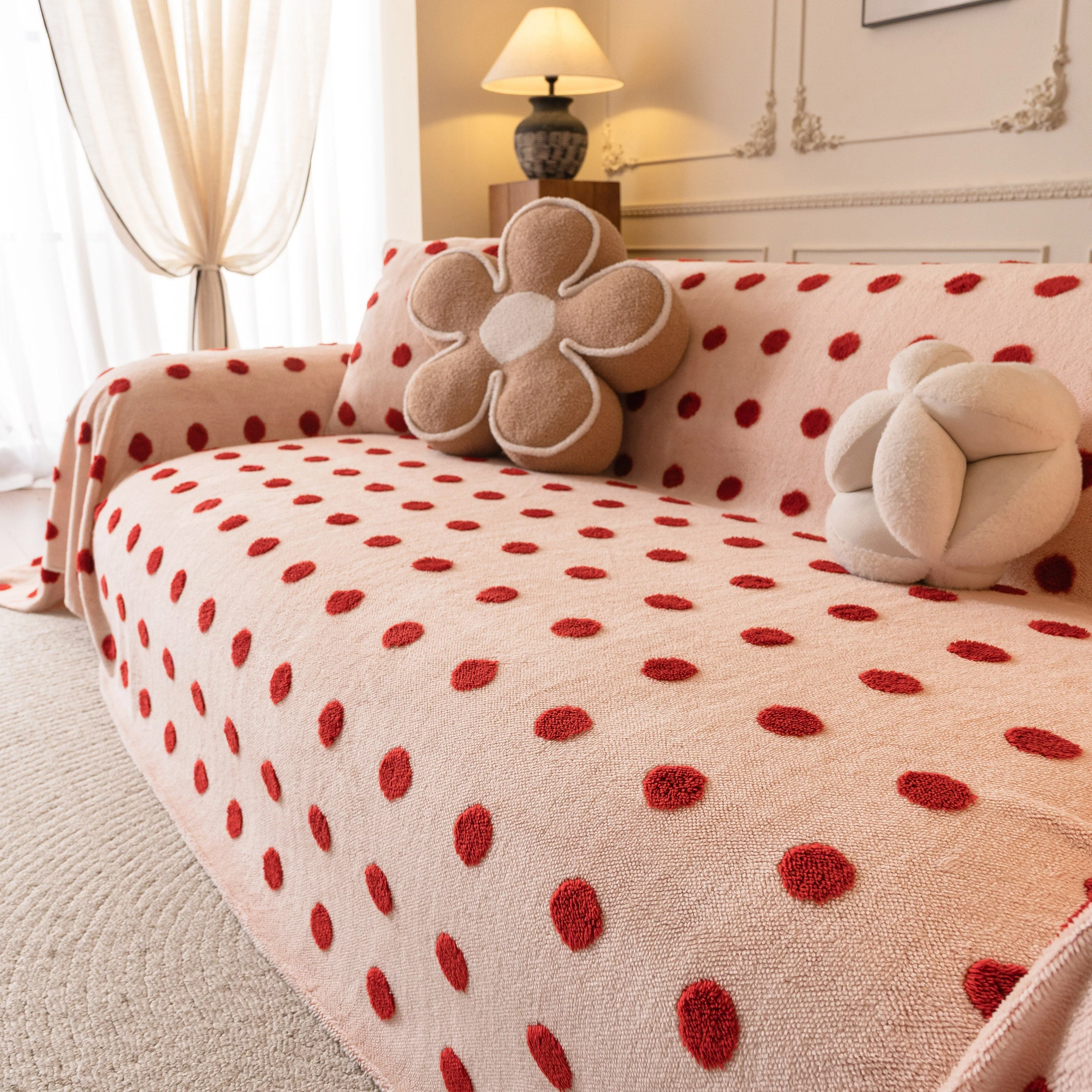 Plush Fleece Sofa Cover Throw, Soft Textured Polka Dot Couch Protector Blanket for Pets - Image 5