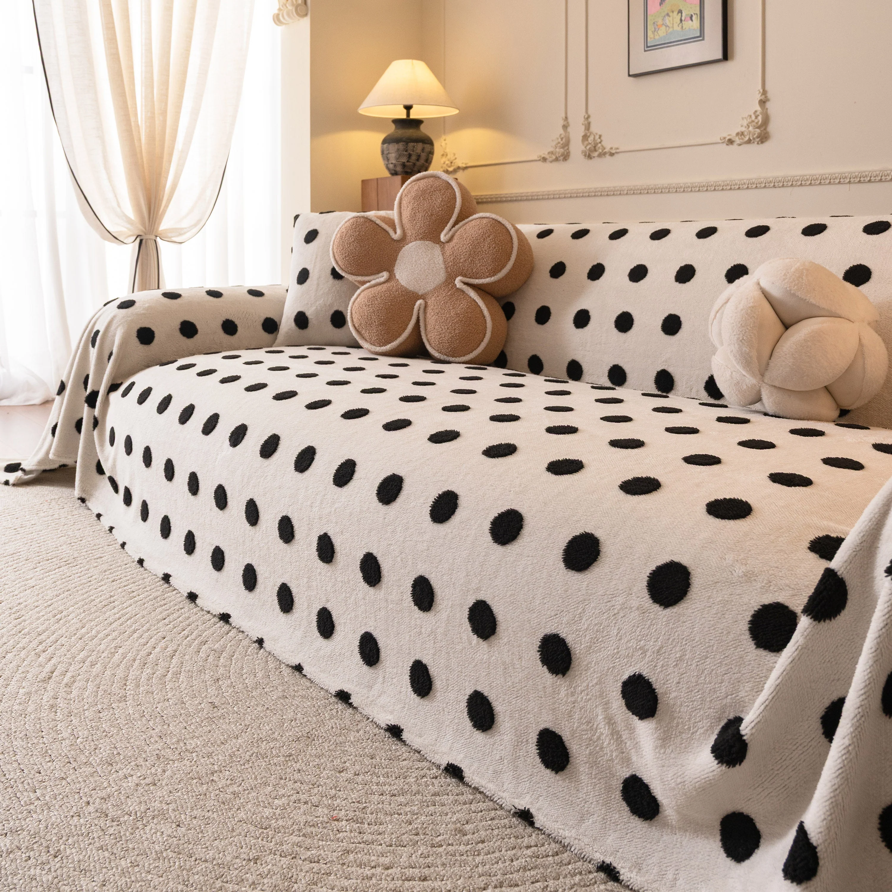 Plush Fleece Sofa Cover Throw, Soft Textured Polka Dot Couch Protector Blanket for Pets - Image 53