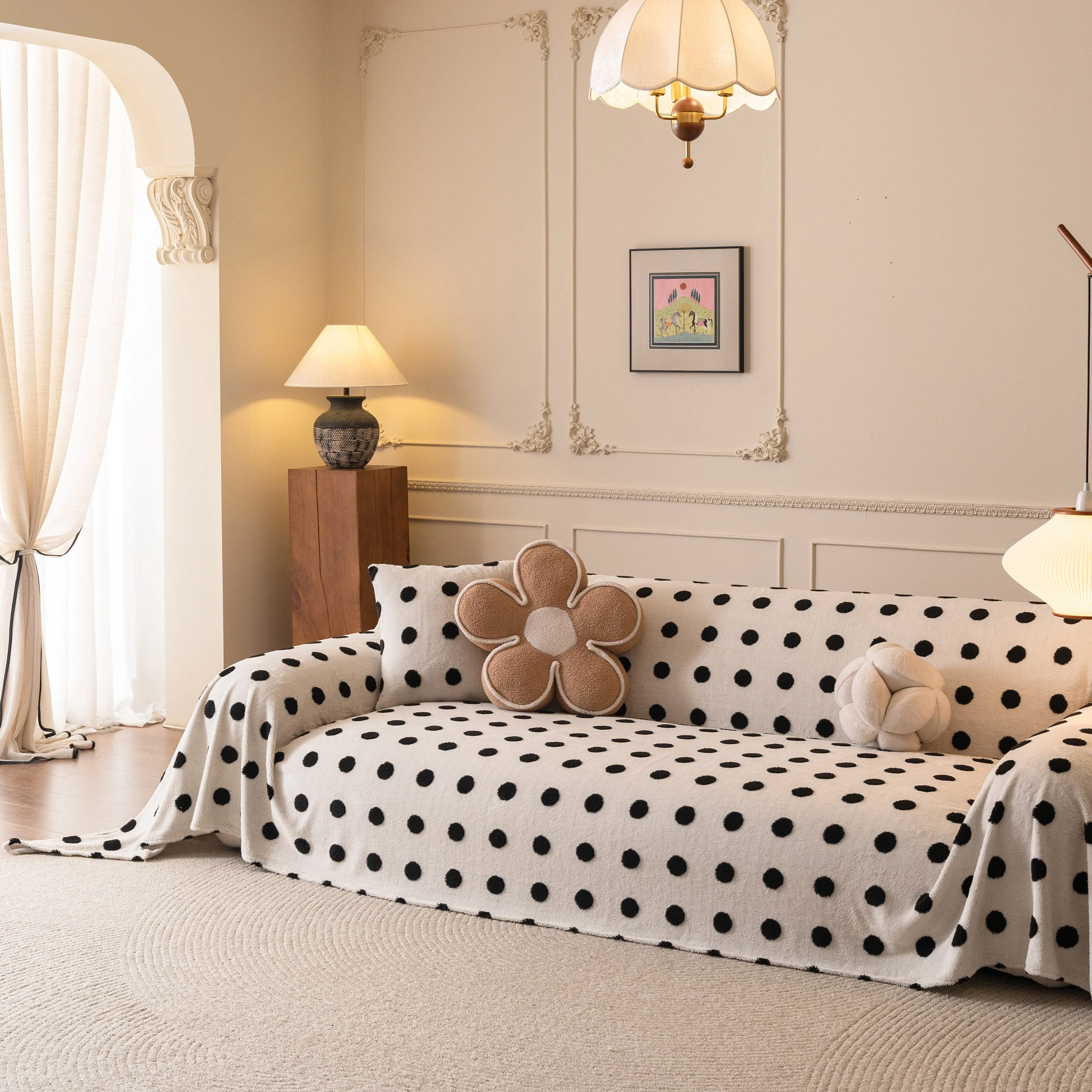 Plush Fleece Sofa Cover Throw, Soft Textured Polka Dot Couch Protector Blanket for Pets - Image 54