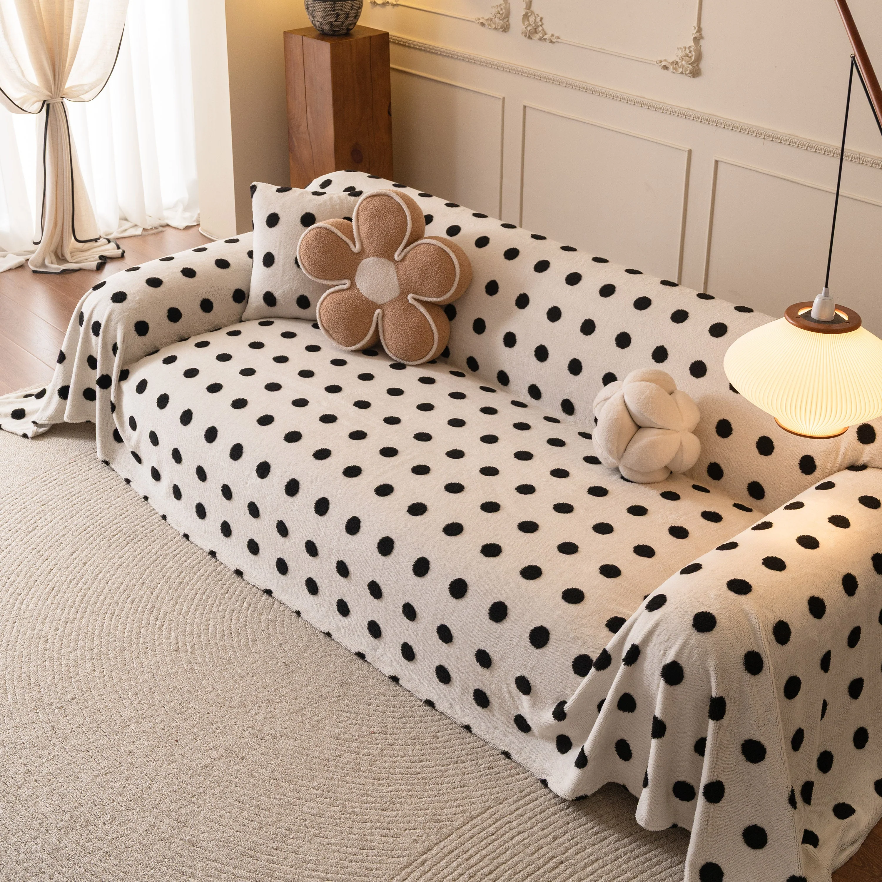 Plush Fleece Sofa Cover Throw, Soft Textured Polka Dot Couch Protector Blanket for Pets - Image 55