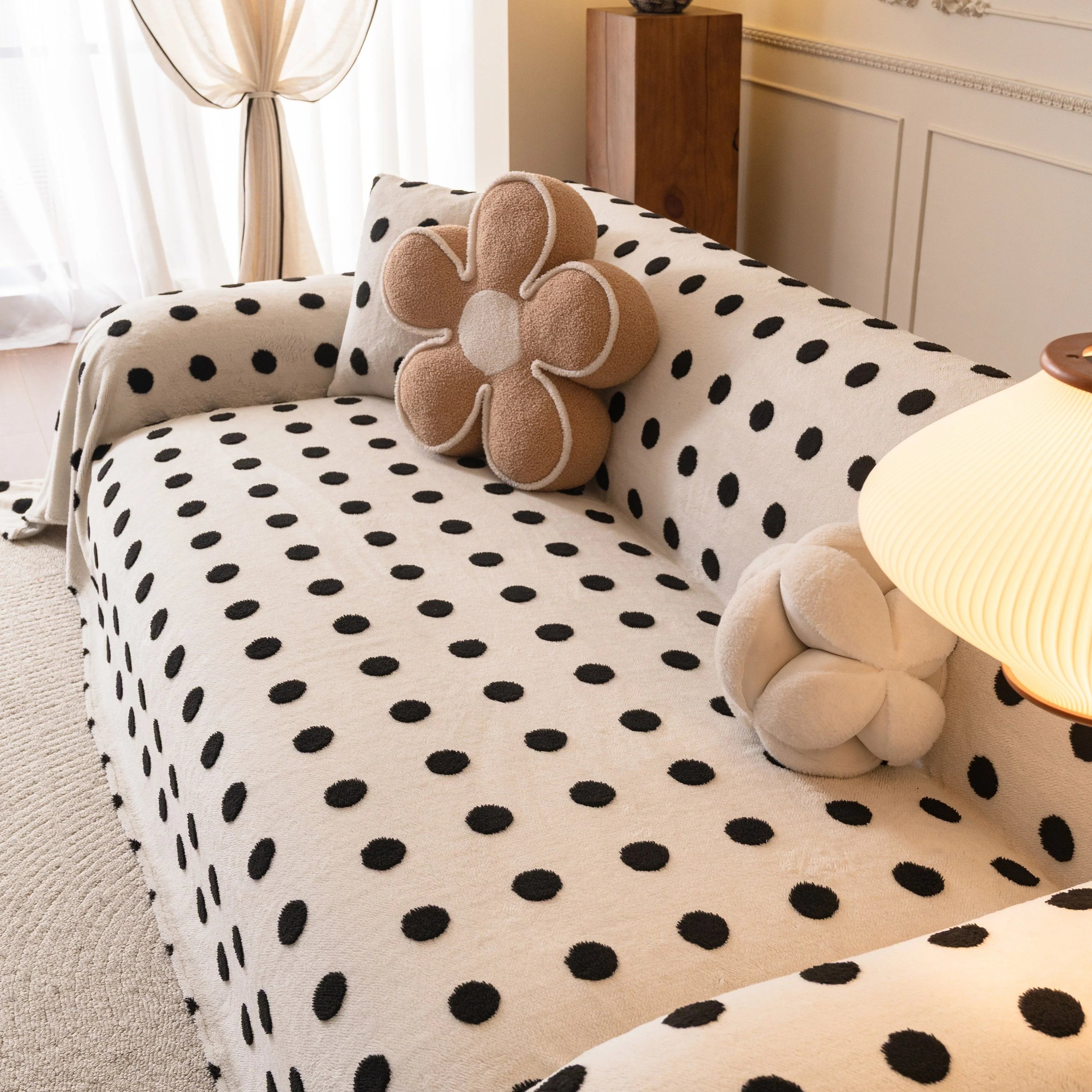 Plush Fleece Sofa Cover Throw, Soft Textured Polka Dot Couch Protector Blanket for Pets - Image 57