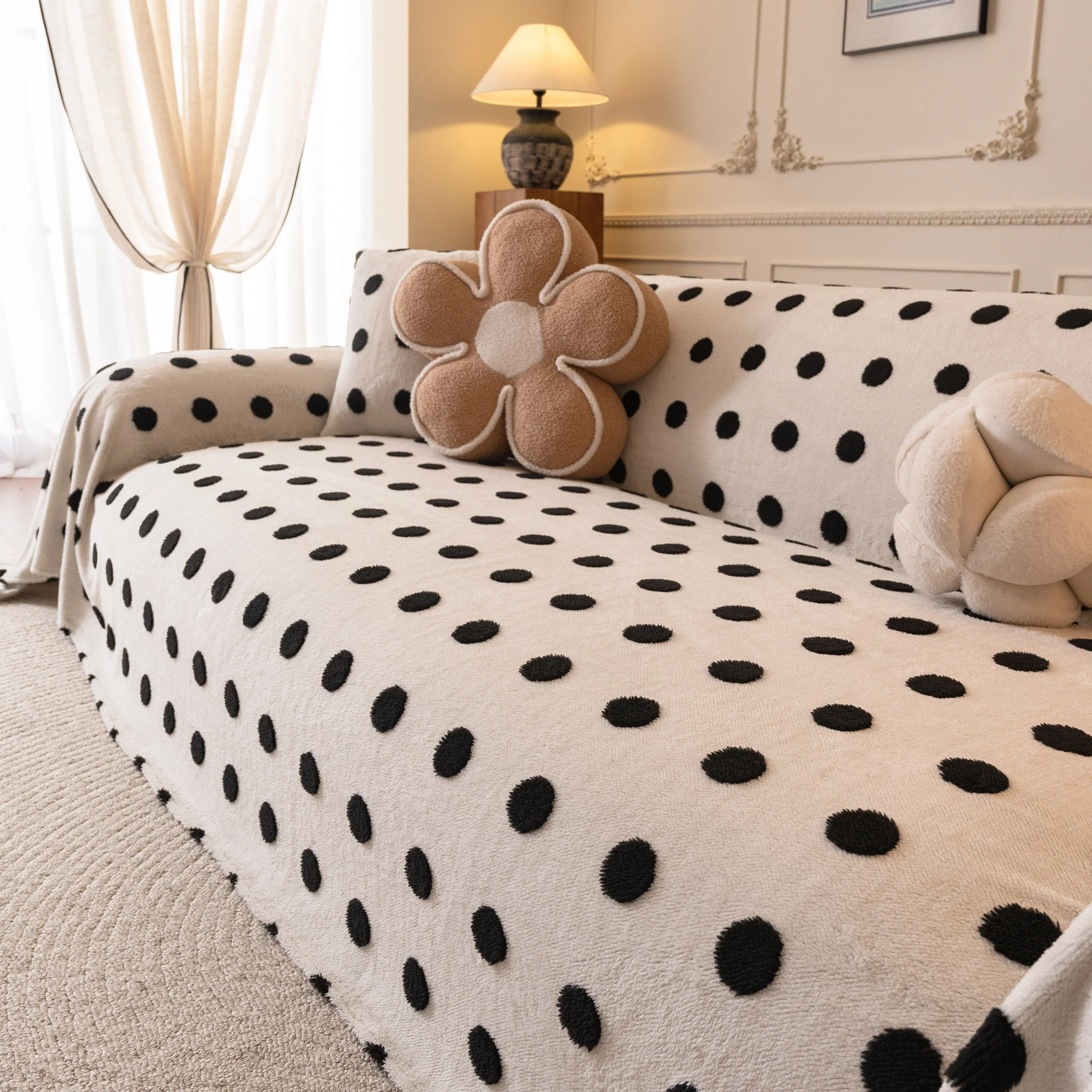 Plush Fleece Sofa Cover Throw, Soft Textured Polka Dot Couch Protector Blanket for Pets - Image 58