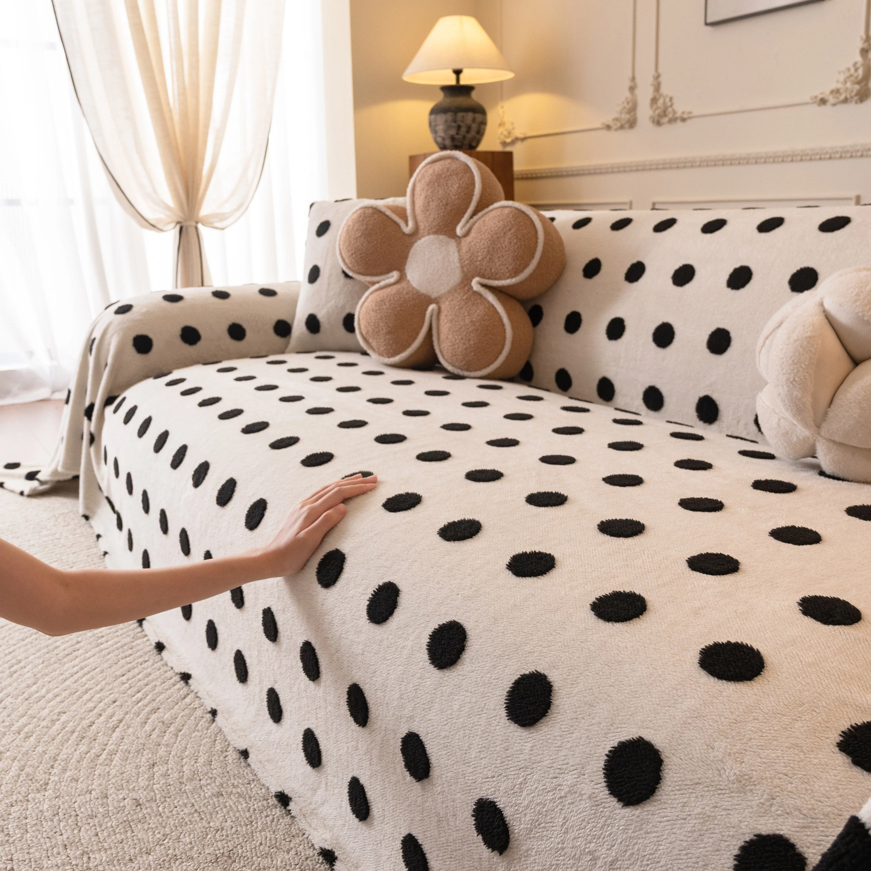 Plush Fleece Sofa Cover Throw, Soft Textured Polka Dot Couch Protector Blanket for Pets - Image 59