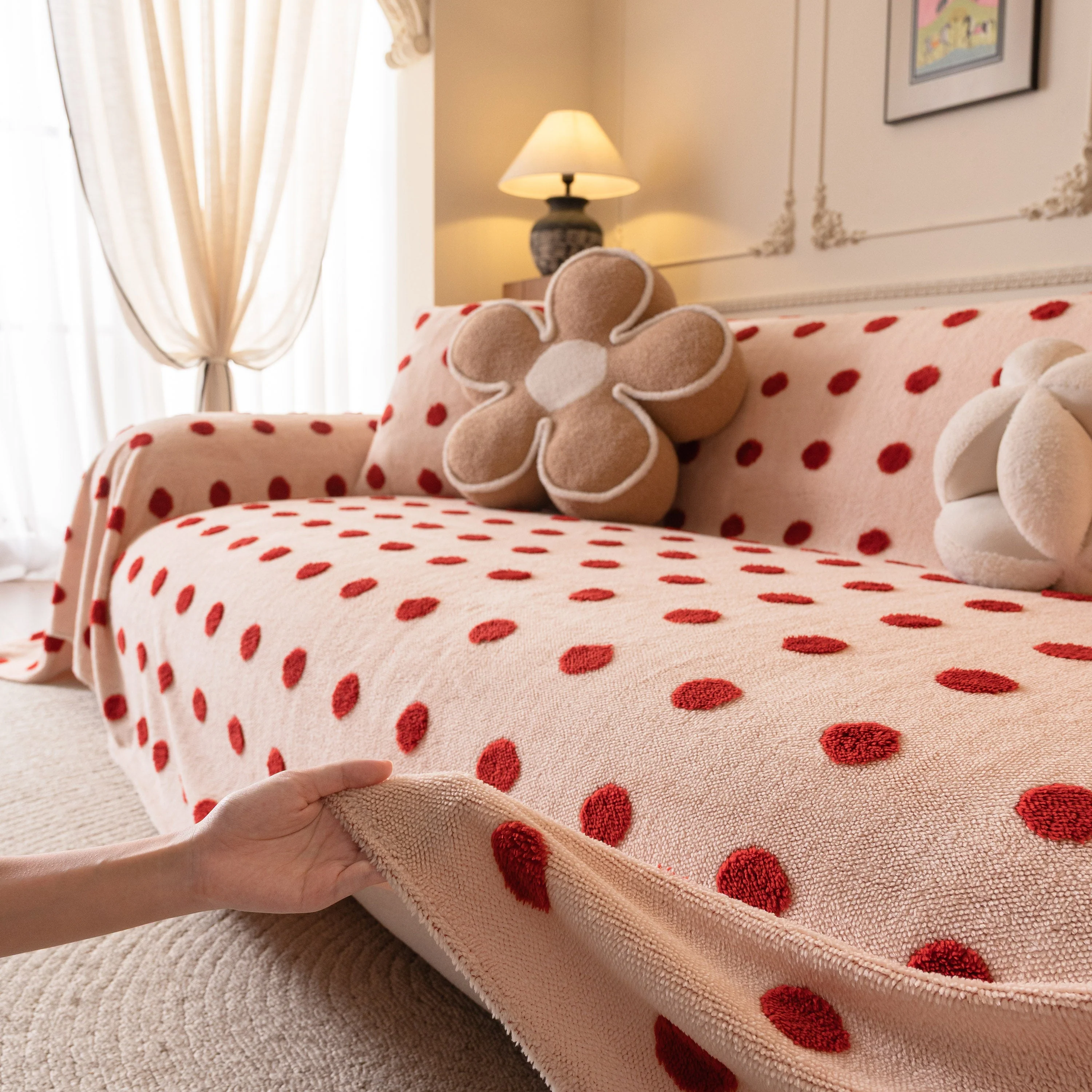 Plush Fleece Sofa Cover Throw, Soft Textured Polka Dot Couch Protector Blanket for Pets - Image 6
