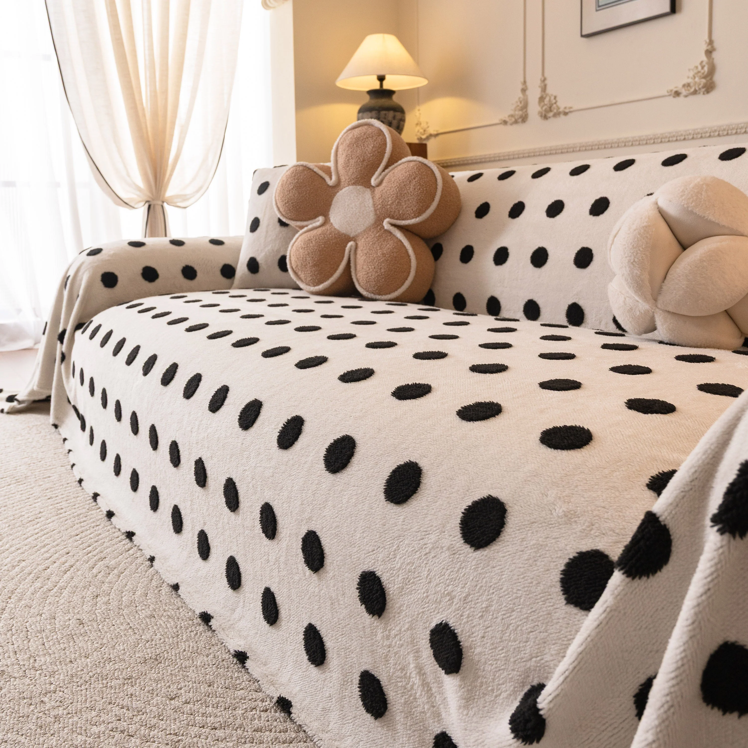 Plush Fleece Sofa Cover Throw, Soft Textured Polka Dot Couch Protector Blanket for Pets - Image 70