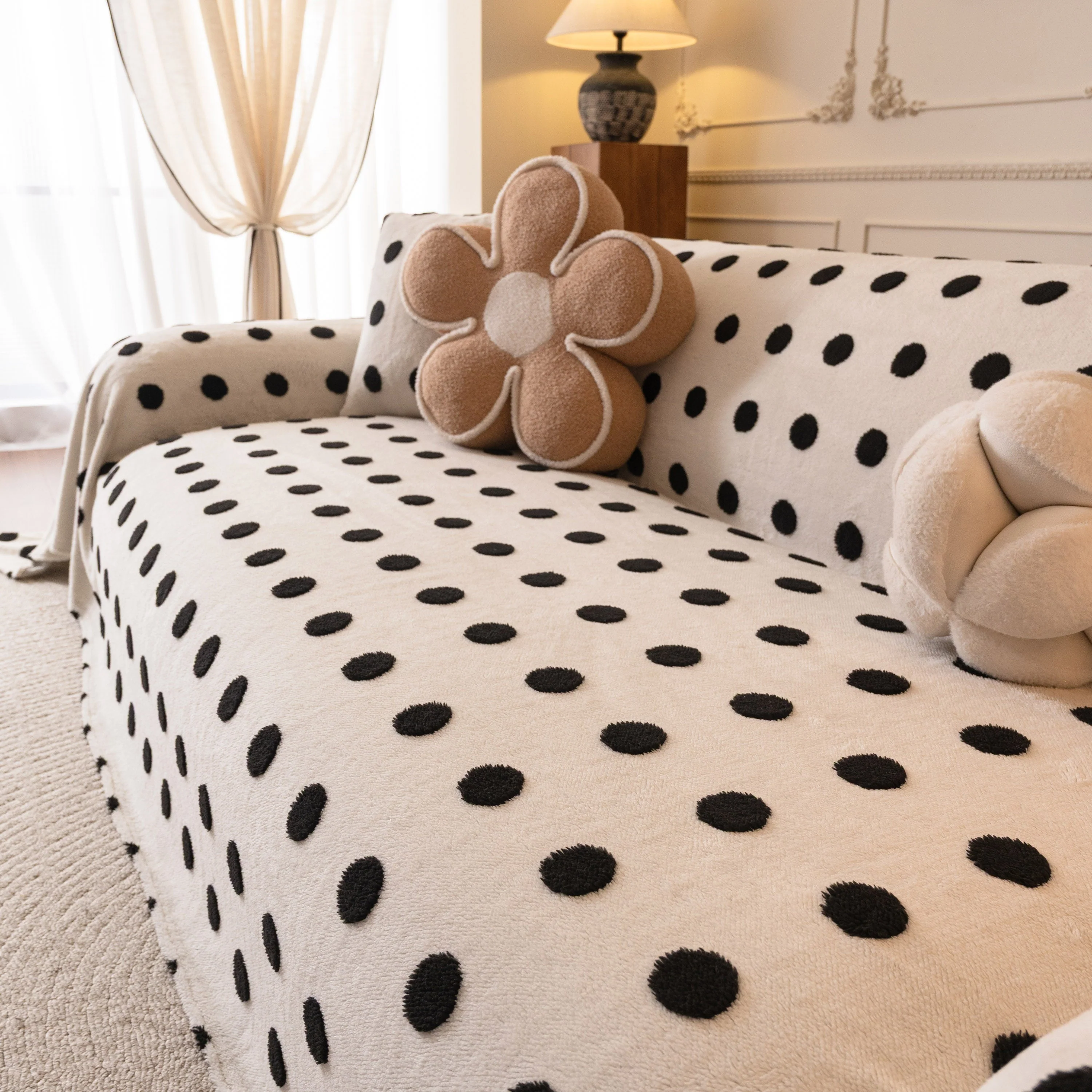 Plush Fleece Sofa Cover Throw, Soft Textured Polka Dot Couch Protector Blanket for Pets - Image 71