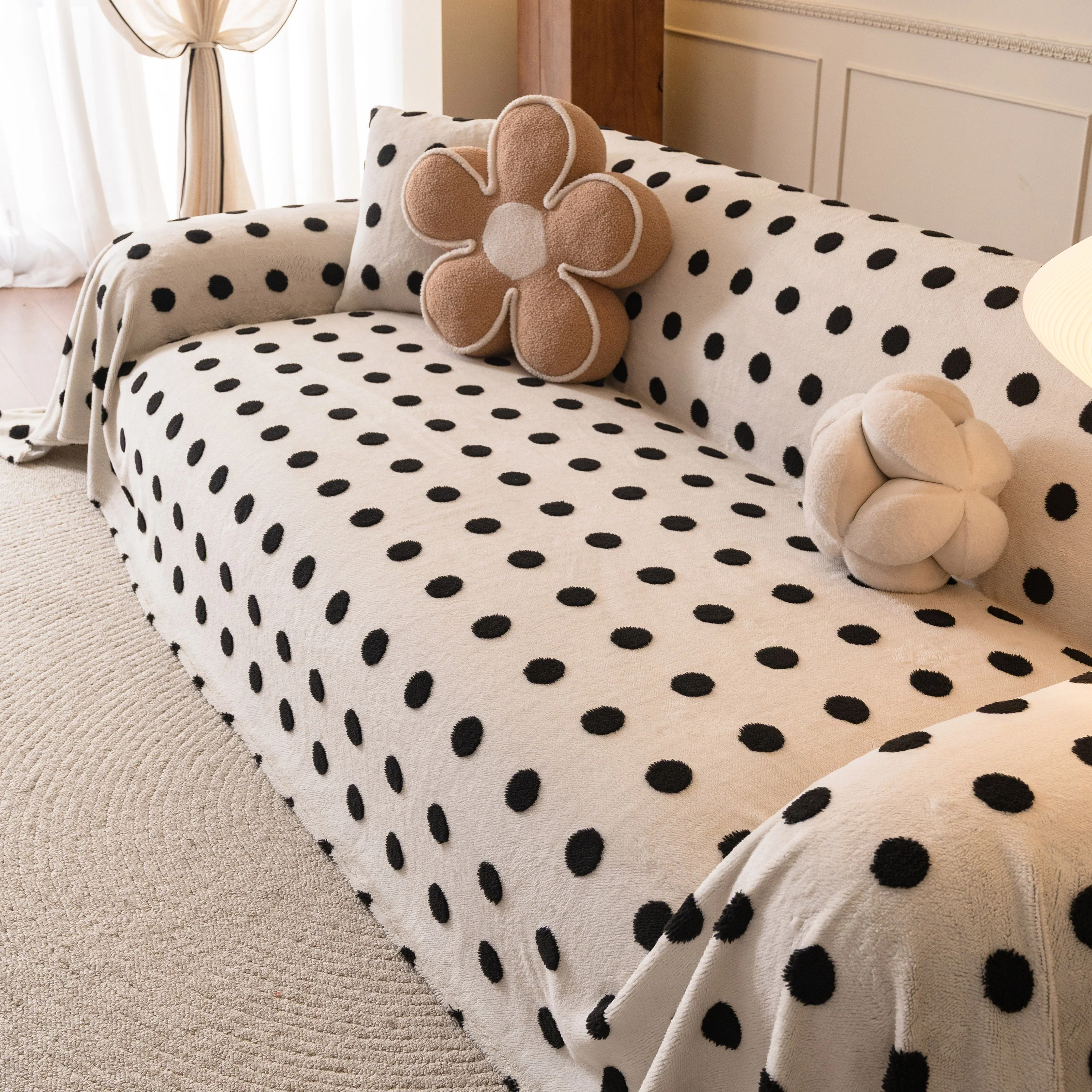 Plush Fleece Sofa Cover Throw, Soft Textured Polka Dot Couch Protector Blanket for Pets - Image 73