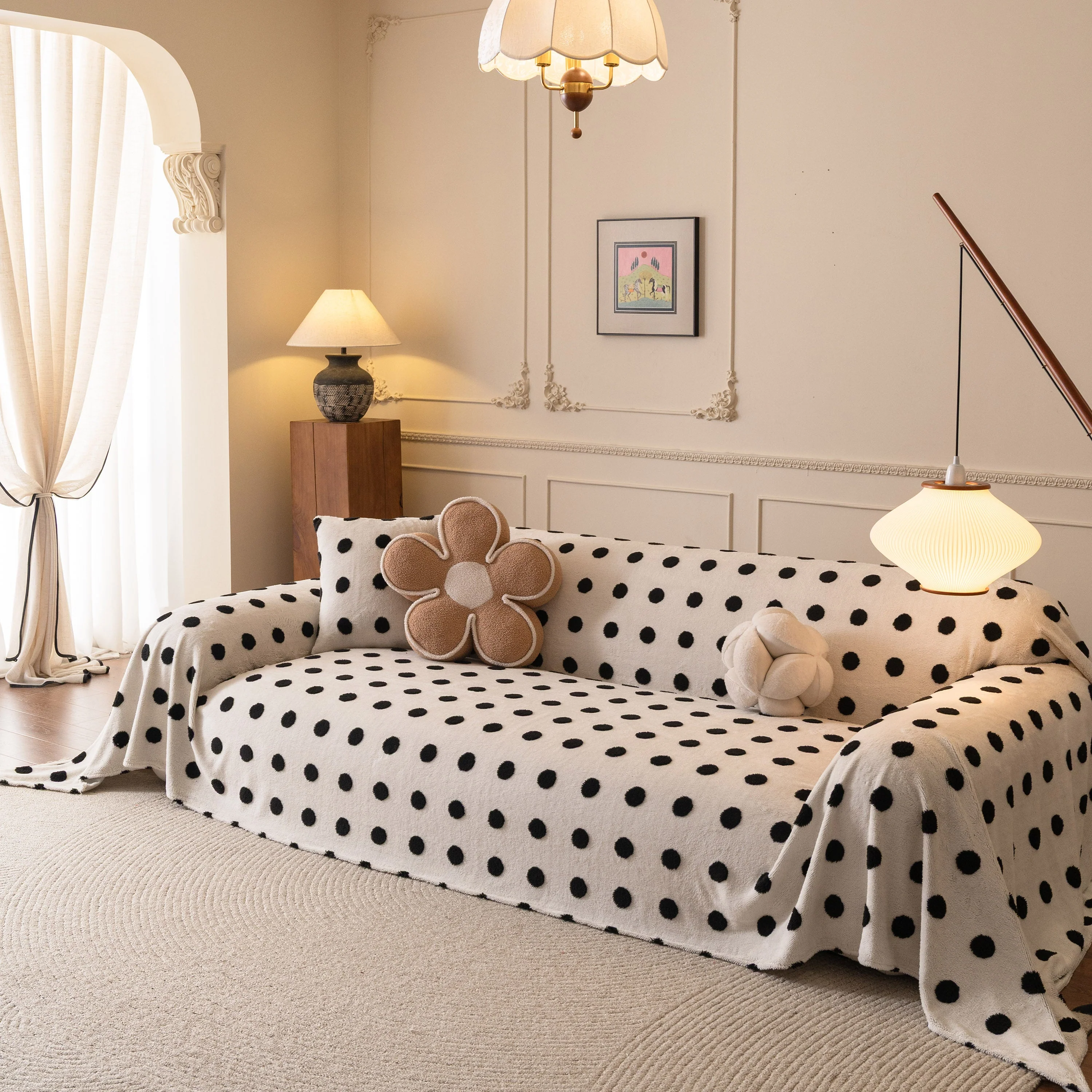 Plush Fleece Sofa Cover Throw, Soft Textured Polka Dot Couch Protector Blanket for Pets - Image 75