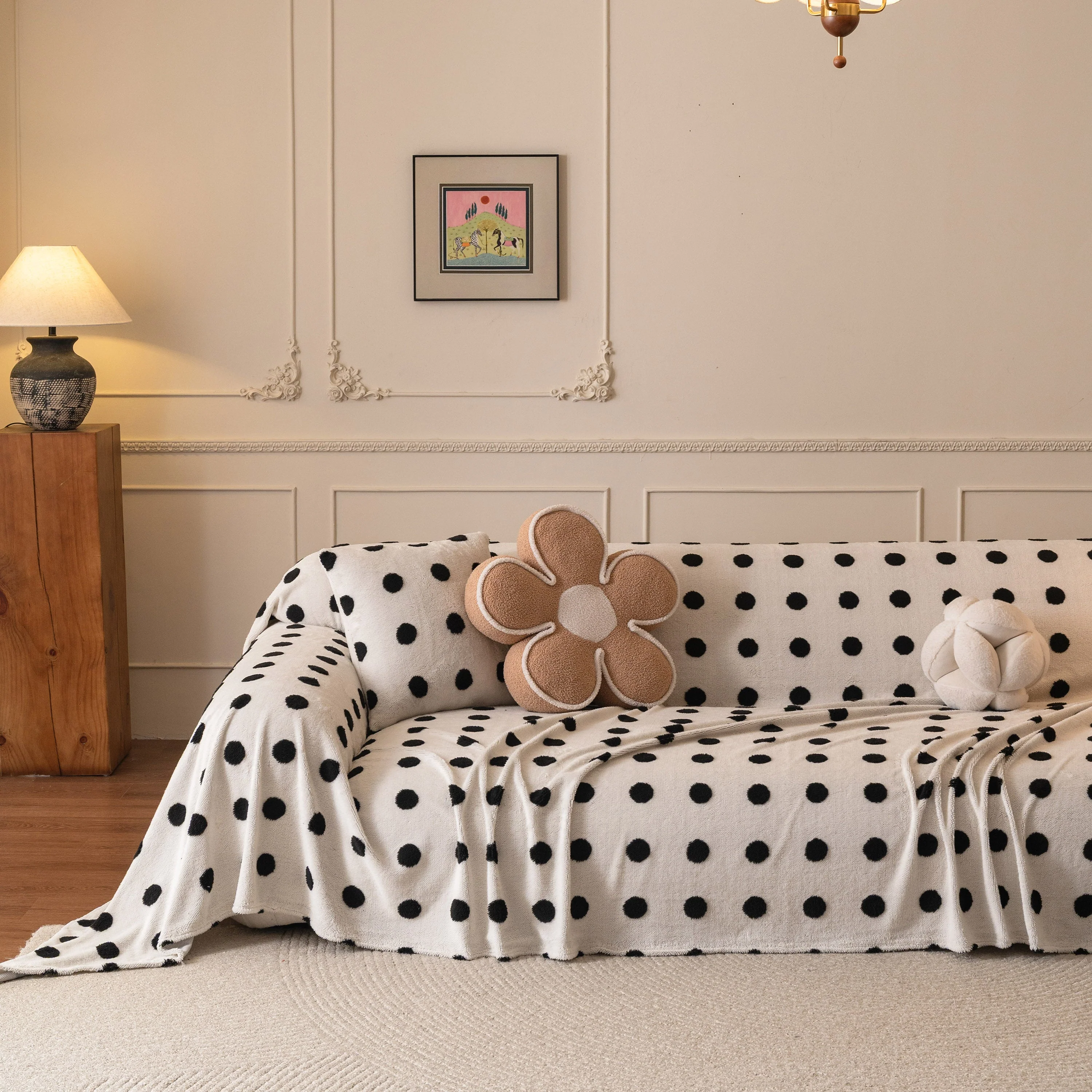 Plush Fleece Sofa Cover Throw, Soft Textured Polka Dot Couch Protector Blanket for Pets - Image 76