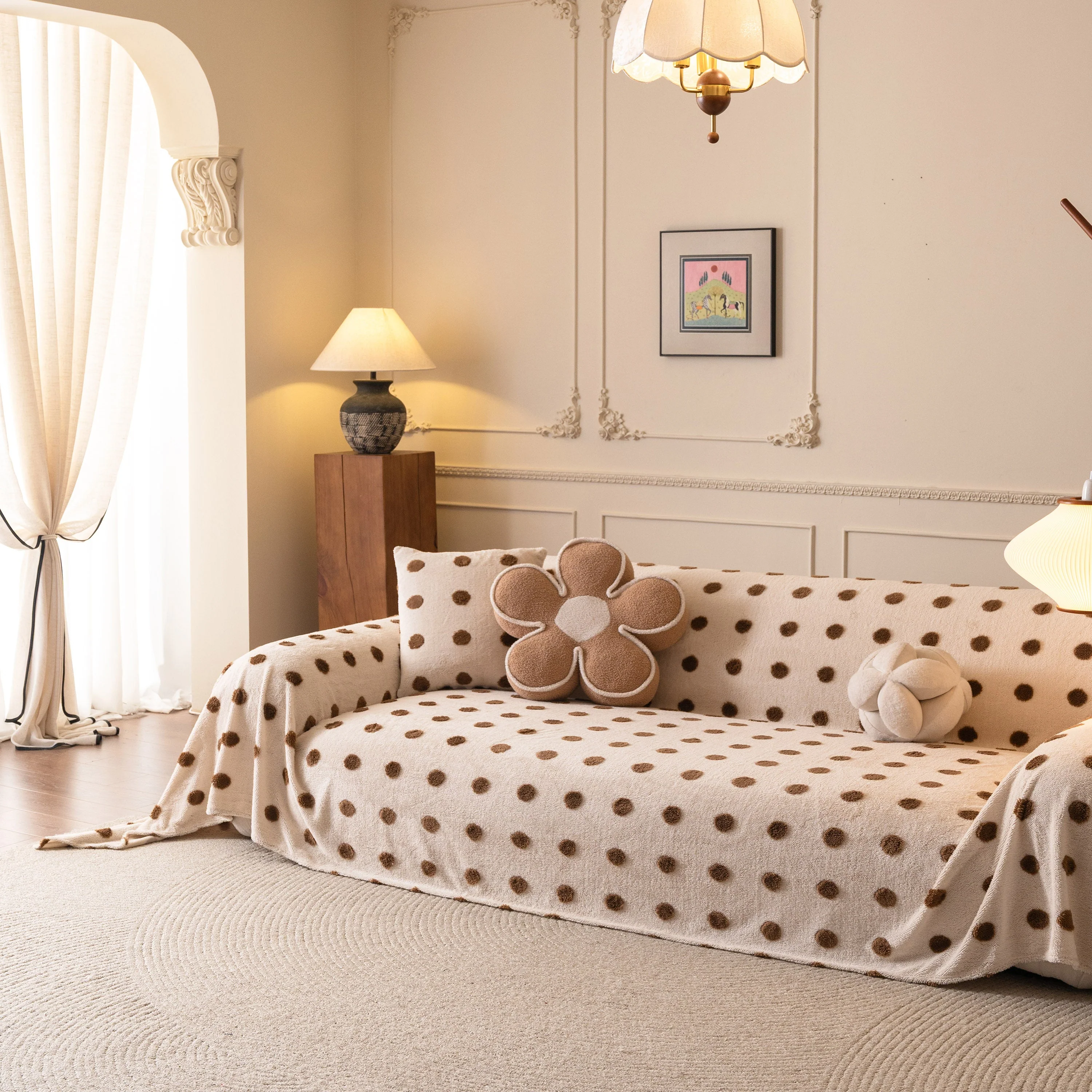 Plush Fleece Sofa Cover Throw, Soft Textured Polka Dot Couch Protector Blanket for Pets - Image 78
