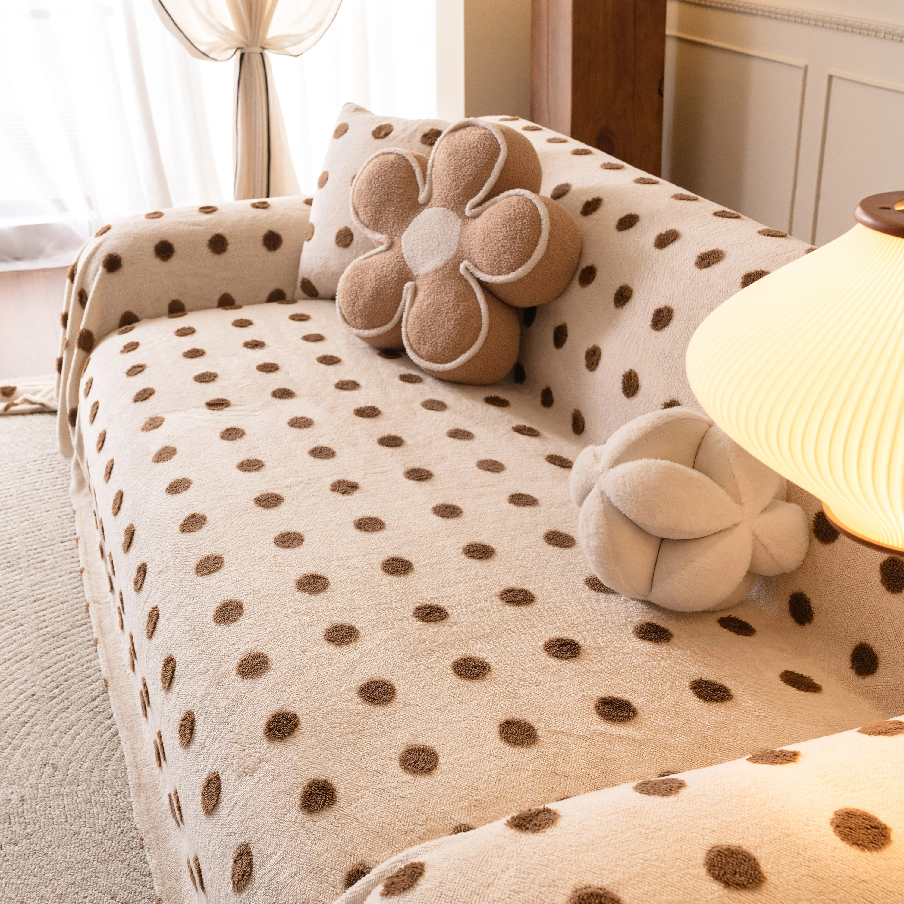 Plush Fleece Sofa Cover Throw, Soft Textured Polka Dot Couch Protector Blanket for Pets - Image 81