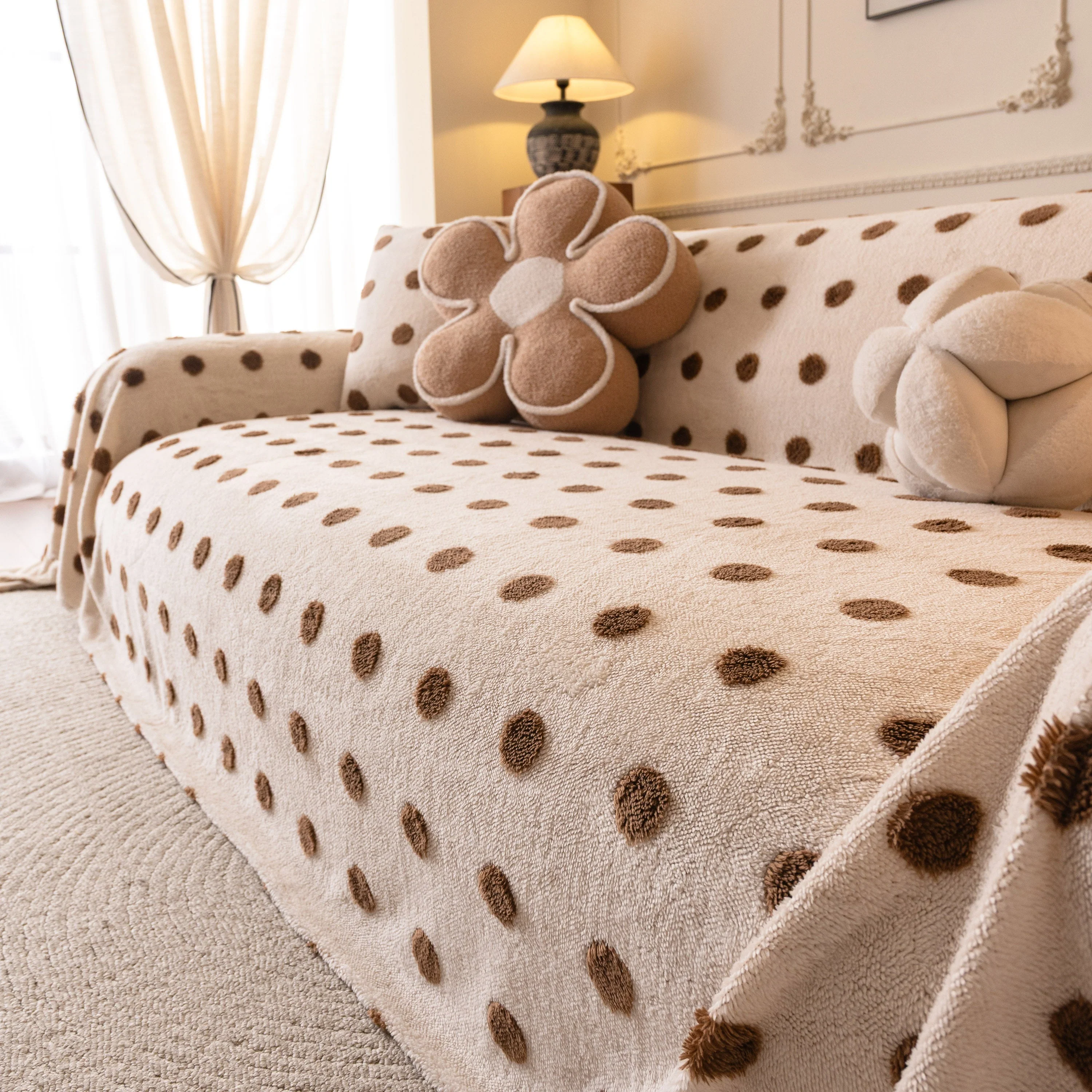 Plush Fleece Sofa Cover Throw, Soft Textured Polka Dot Couch Protector Blanket for Pets - Image 95