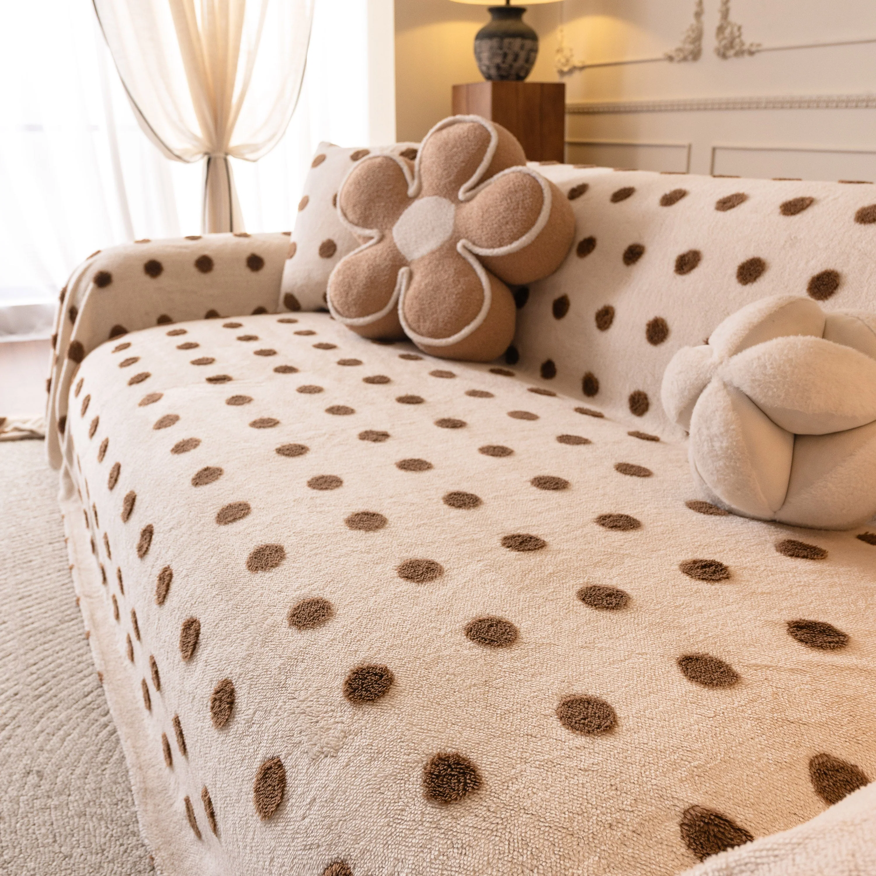 Plush Fleece Sofa Cover Throw, Soft Textured Polka Dot Couch Protector Blanket for Pets - Image 96
