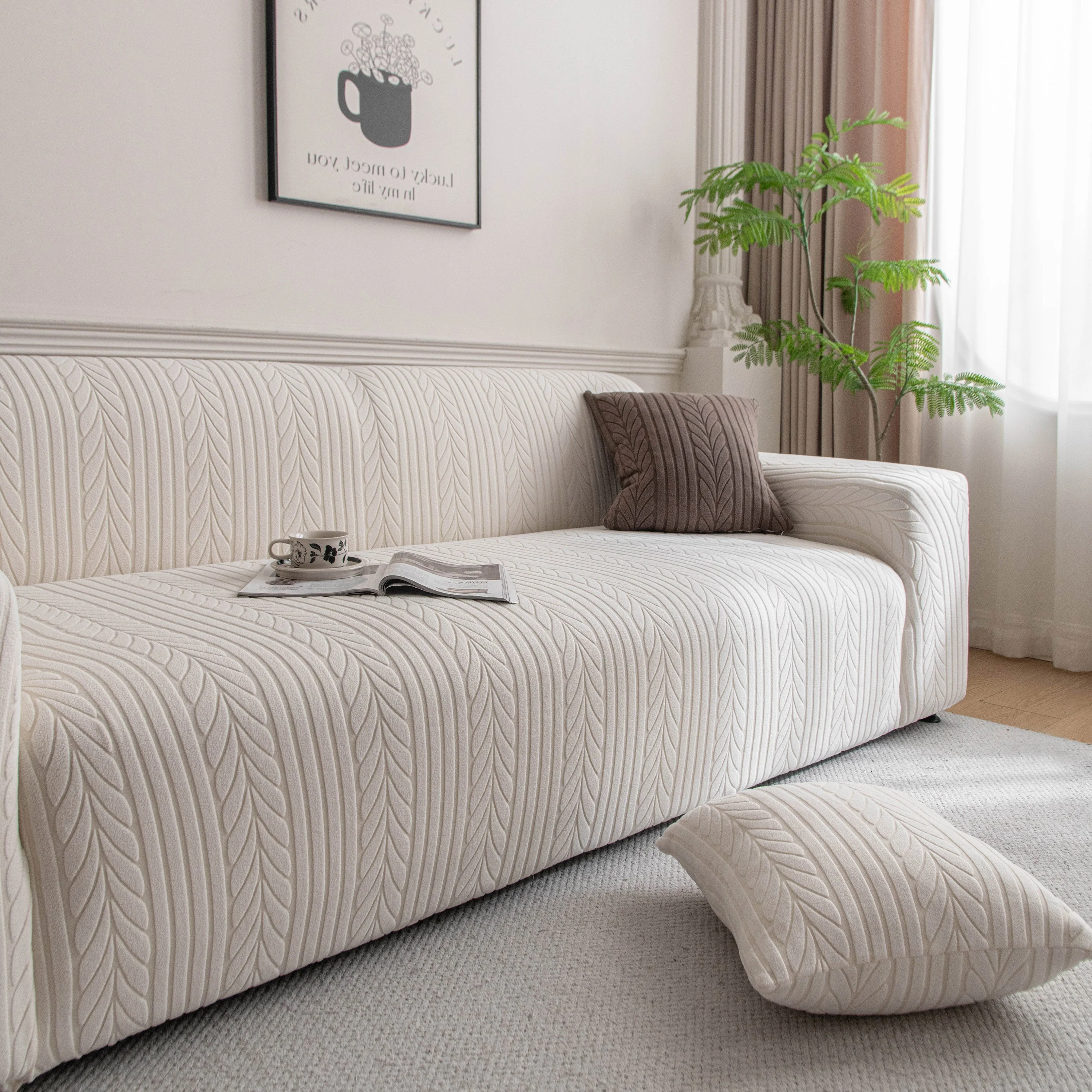 Plush Fleece Sofa Slipcover with 3D Wheat Pattern, Cozy High-Stretch Couch Cover - Image 17