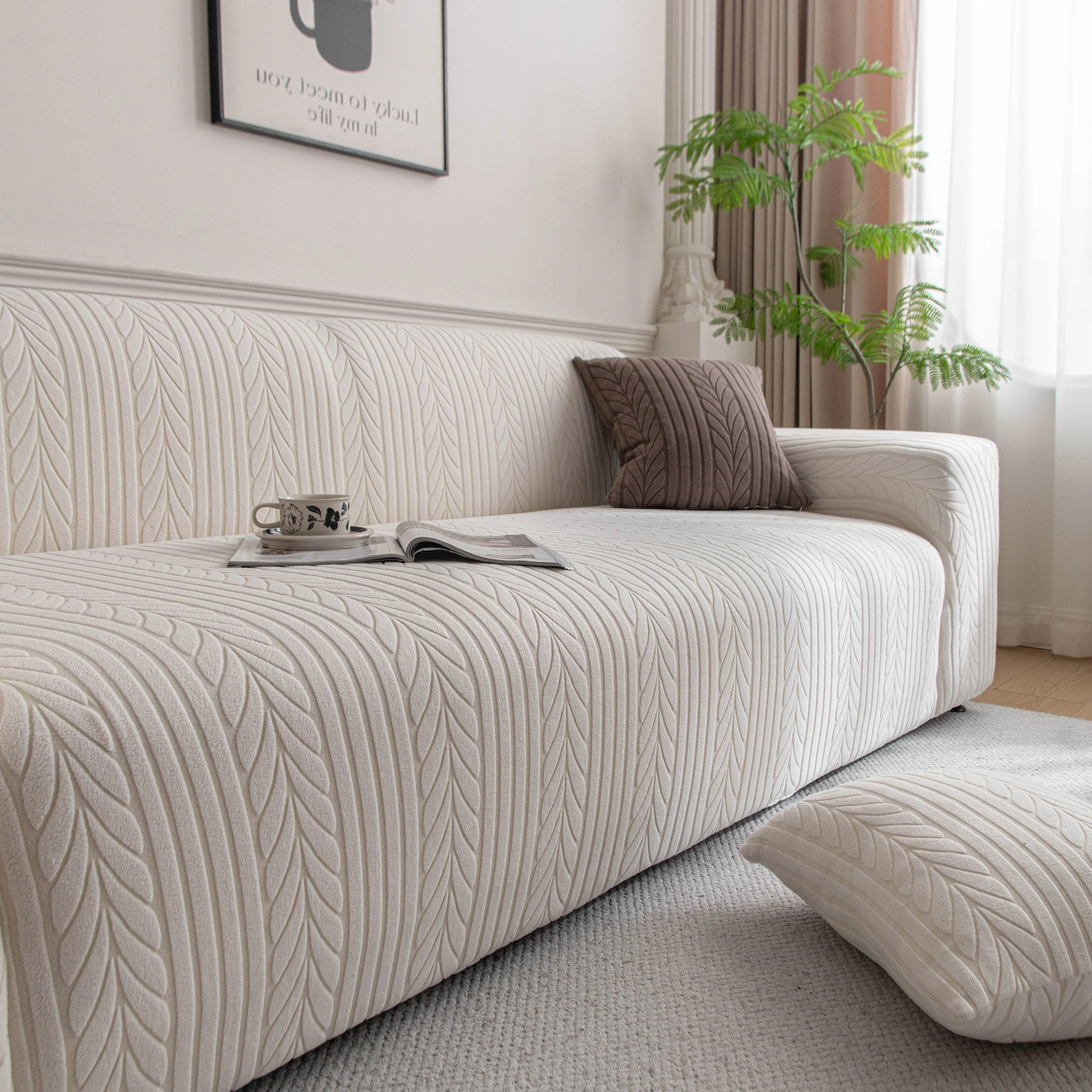 Plush Fleece Sofa Slipcover with 3D Wheat Pattern, Cozy High-Stretch Couch Cover - Image 18