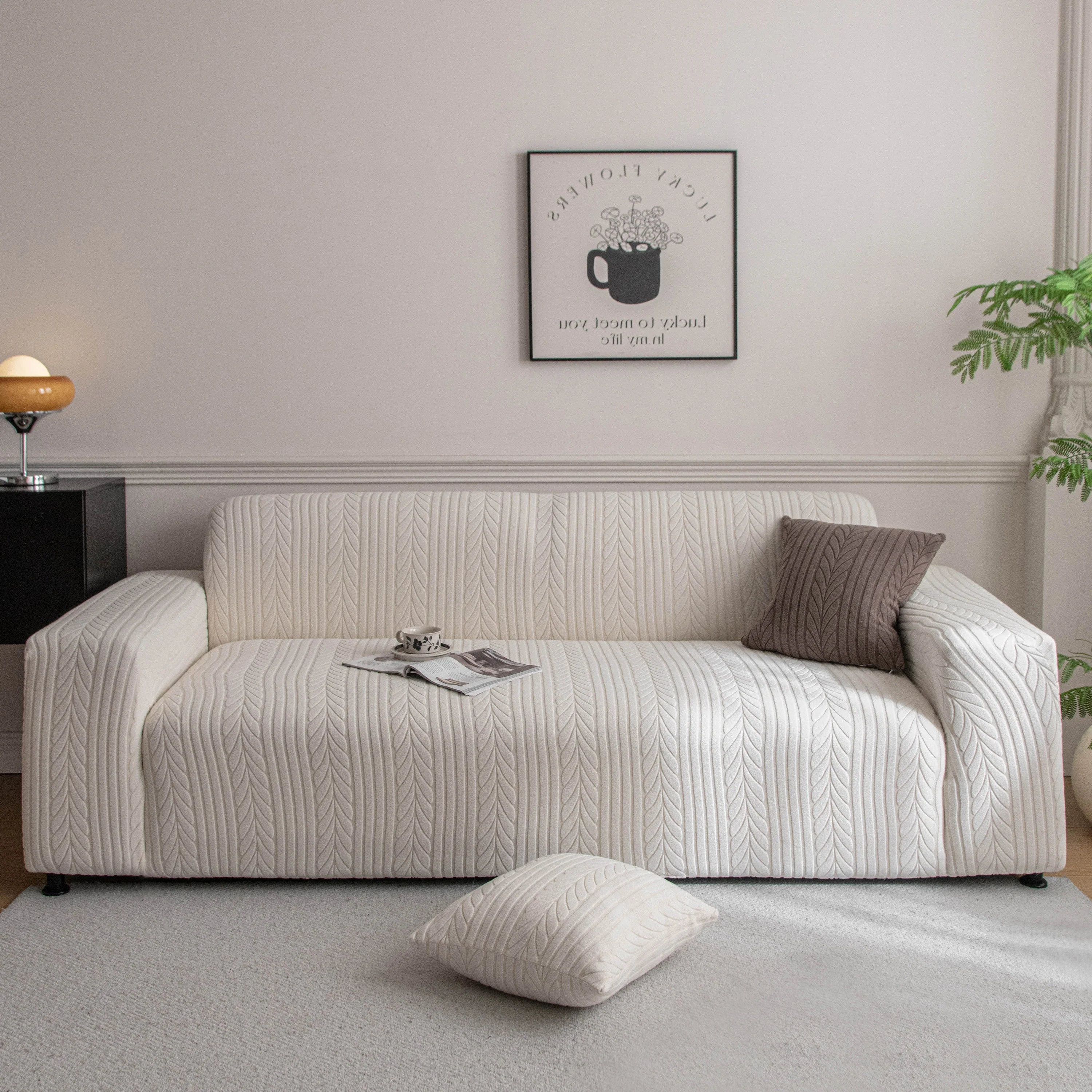Plush Fleece Sofa Slipcover with 3D Wheat Pattern, Cozy High-Stretch Couch Cover - Image 2