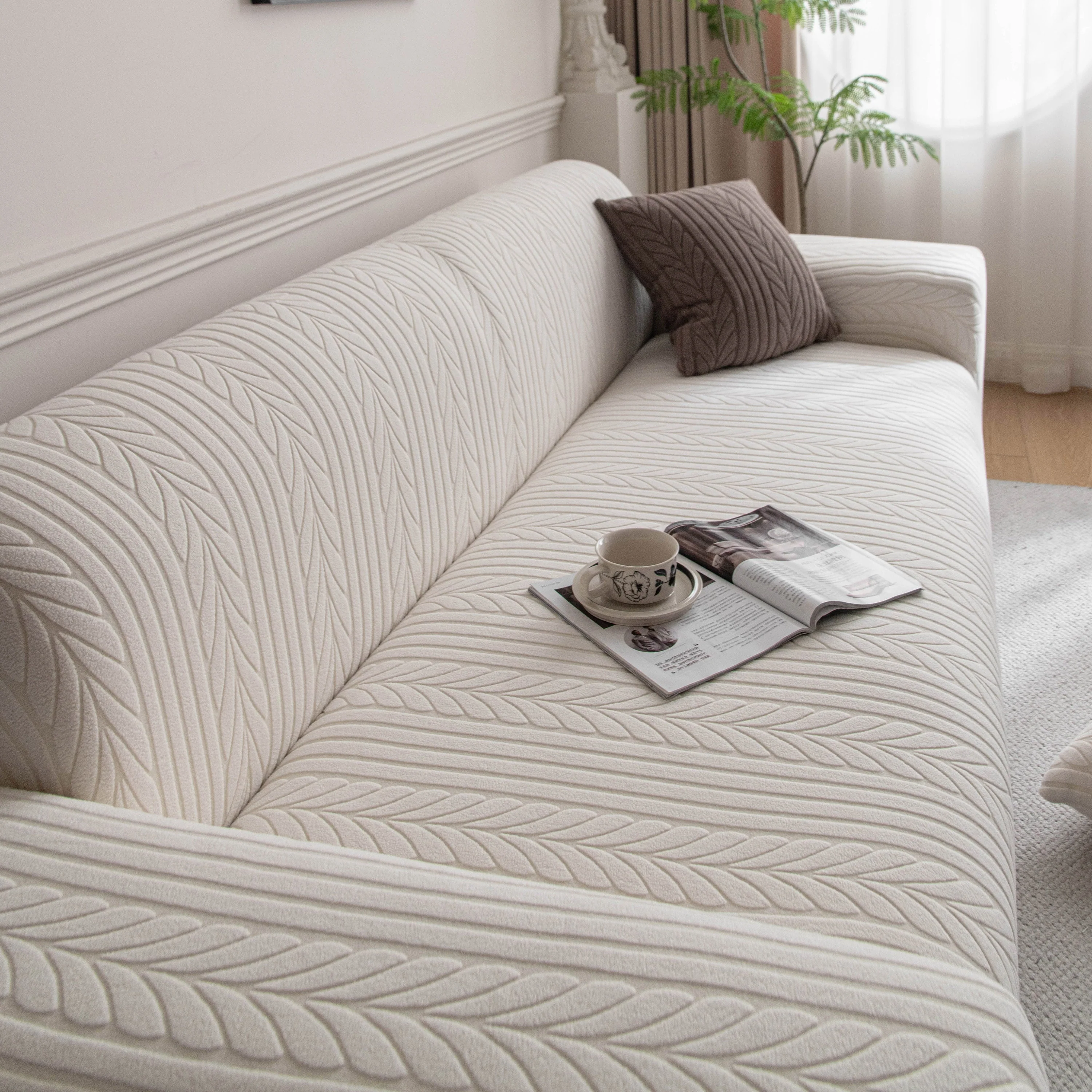 Plush Fleece Sofa Slipcover with 3D Wheat Pattern, Cozy High-Stretch Couch Cover - Image 23