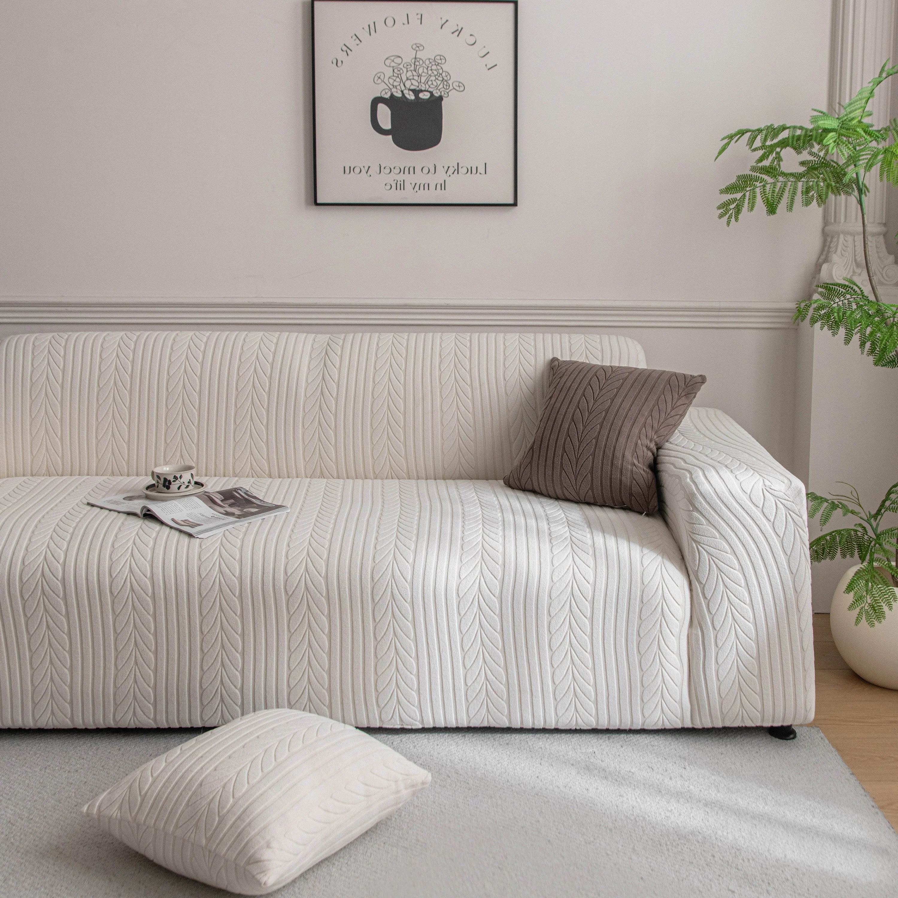 Plush Fleece Sofa Slipcover with 3D Wheat Pattern, Cozy High-Stretch Couch Cover - Image 24