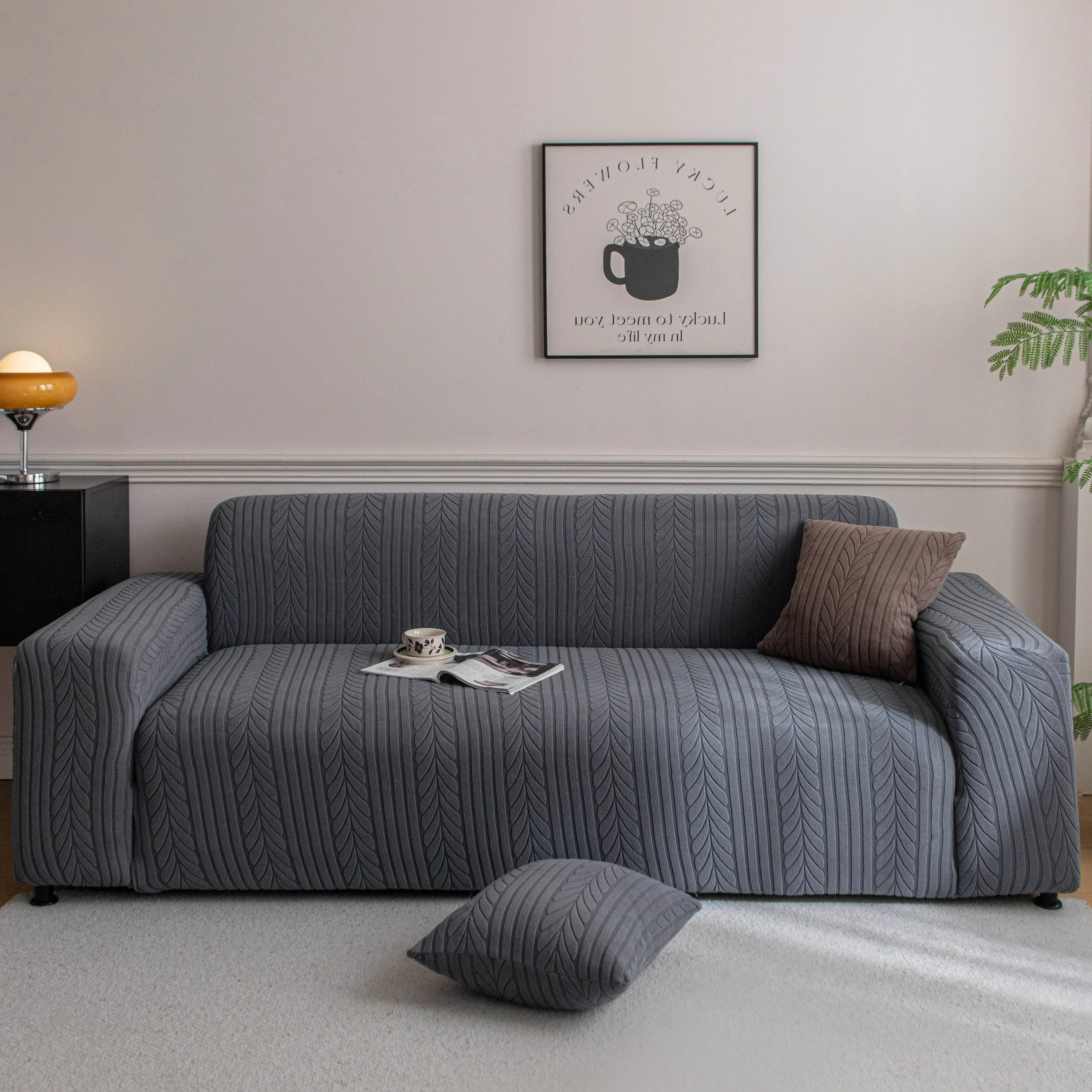 Plush Fleece Sofa Slipcover with 3D Wheat Pattern, Cozy High-Stretch Couch Cover - Image 27