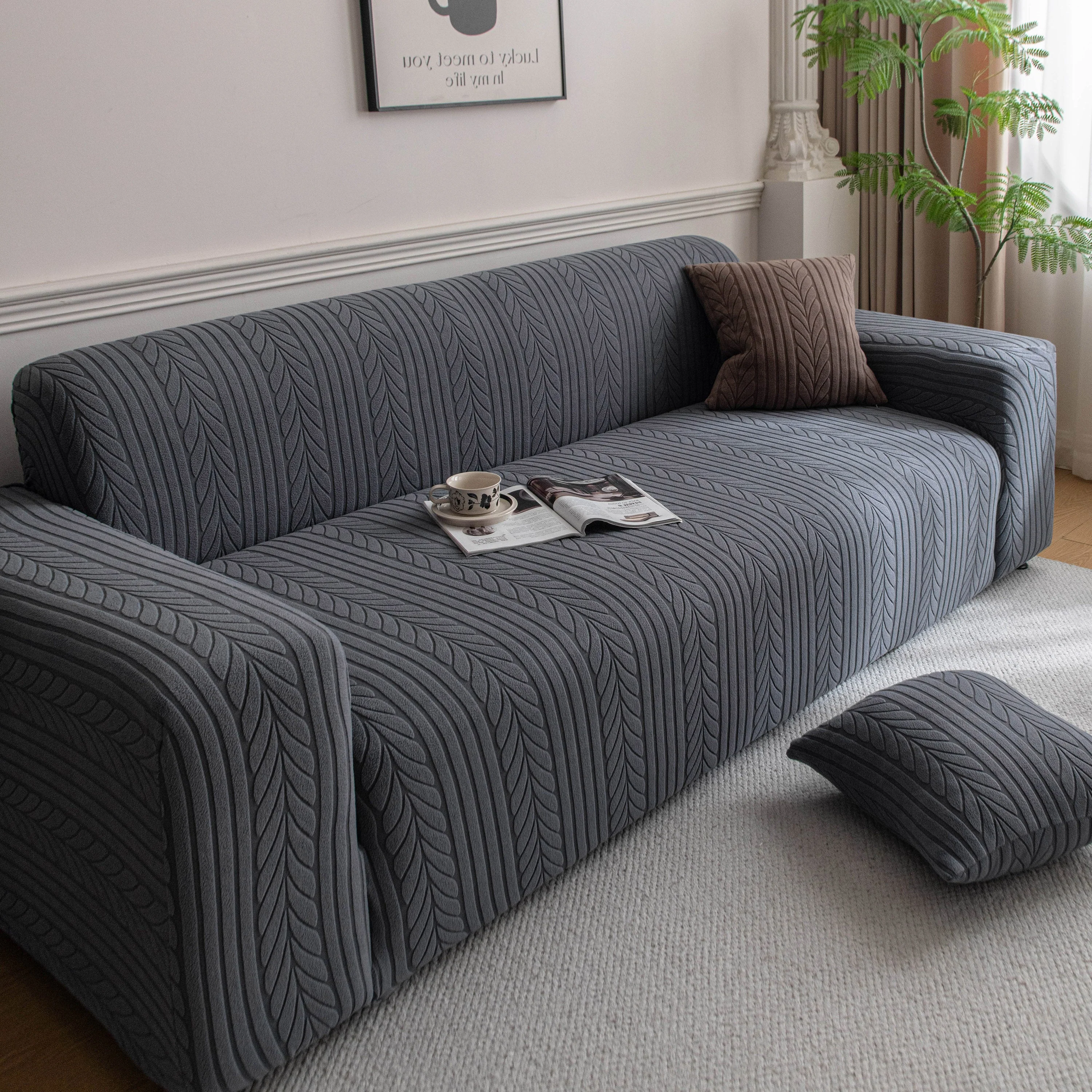 Plush Fleece Sofa Slipcover with 3D Wheat Pattern, Cozy High-Stretch Couch Cover - Image 31