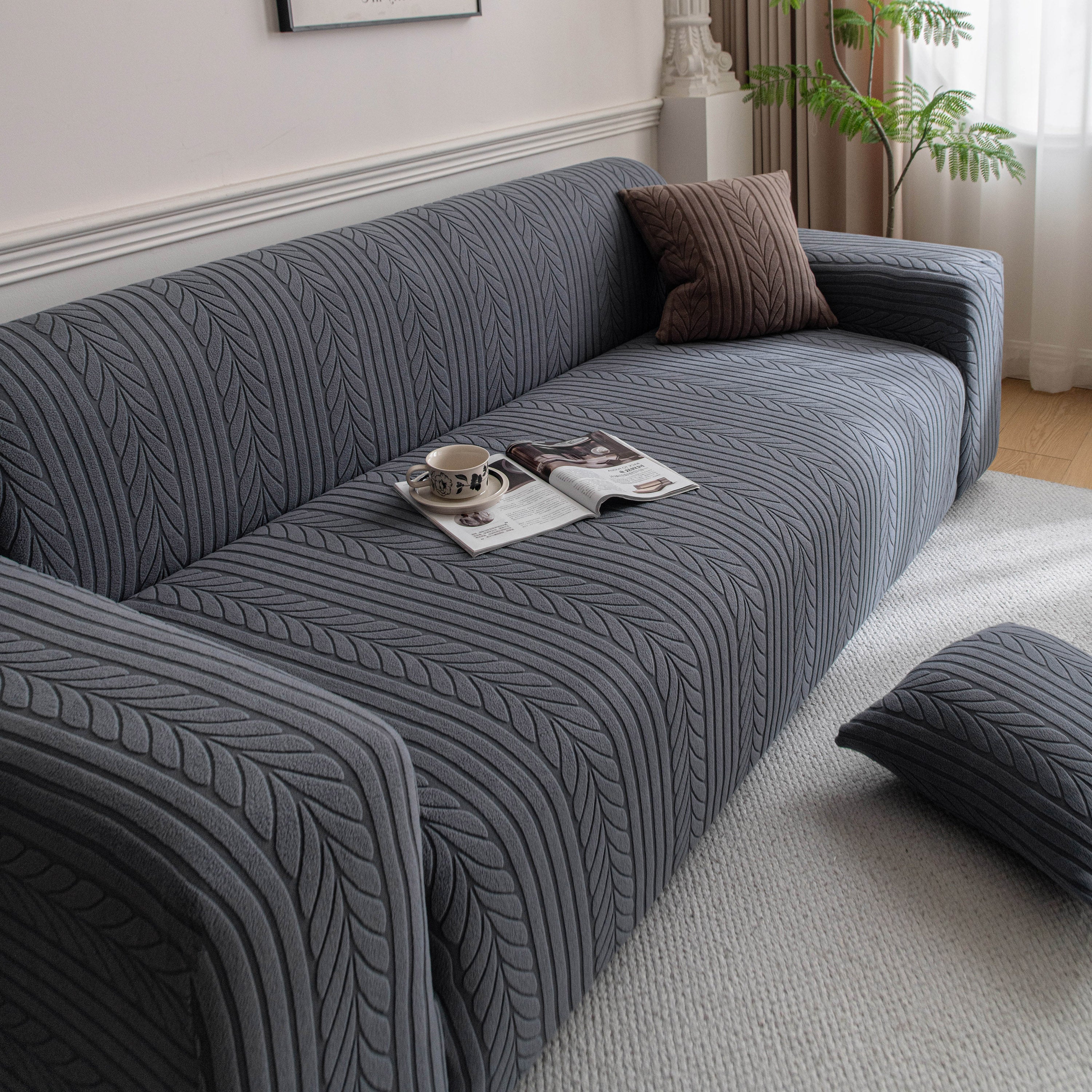 Plush Fleece Sofa Slipcover with 3D Wheat Pattern, Cozy High-Stretch Couch Cover - Image 32