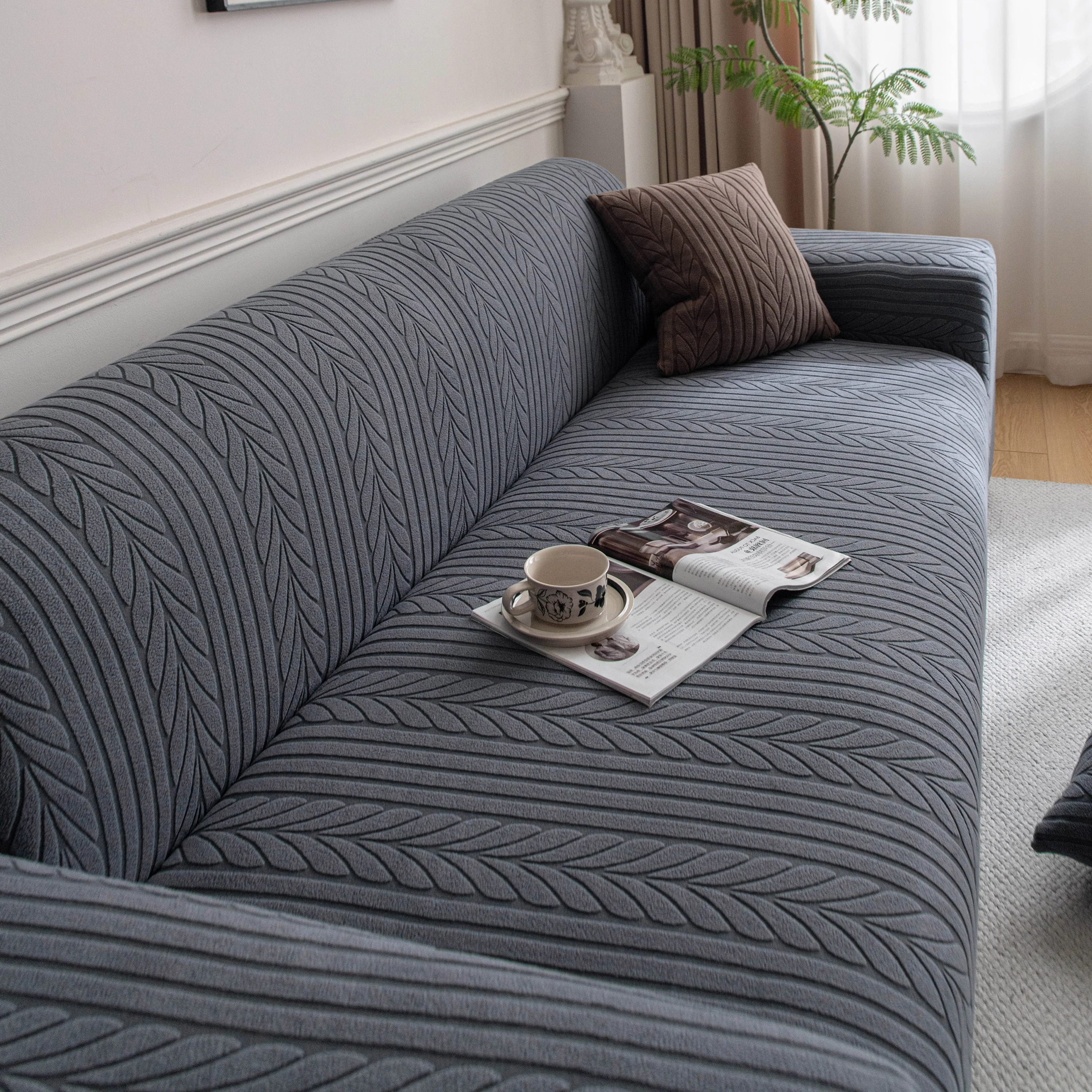 Plush Fleece Sofa Slipcover with 3D Wheat Pattern, Cozy High-Stretch Couch Cover - Image 33