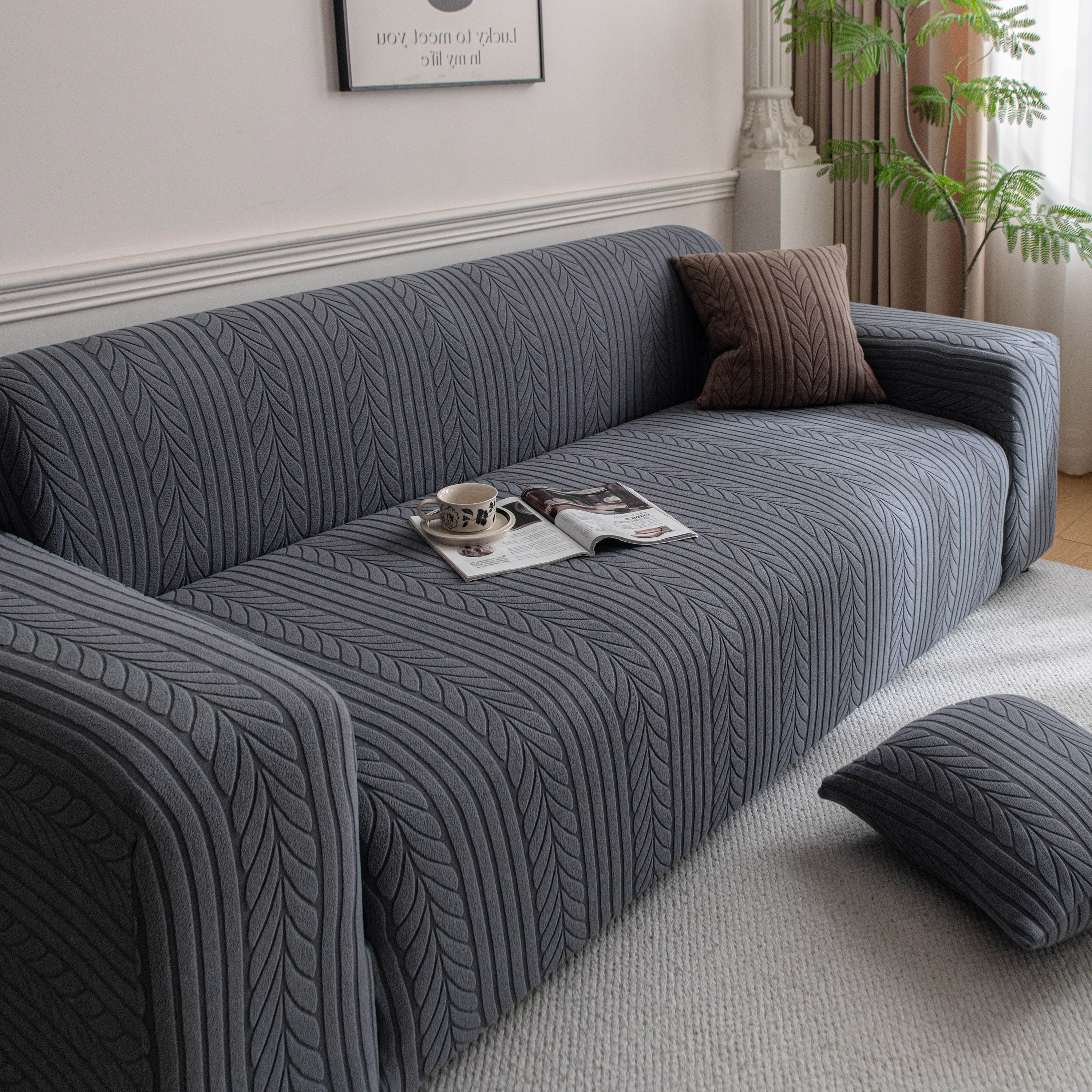 Plush Fleece Sofa Slipcover with 3D Wheat Pattern, Cozy High-Stretch Couch Cover - Image 39