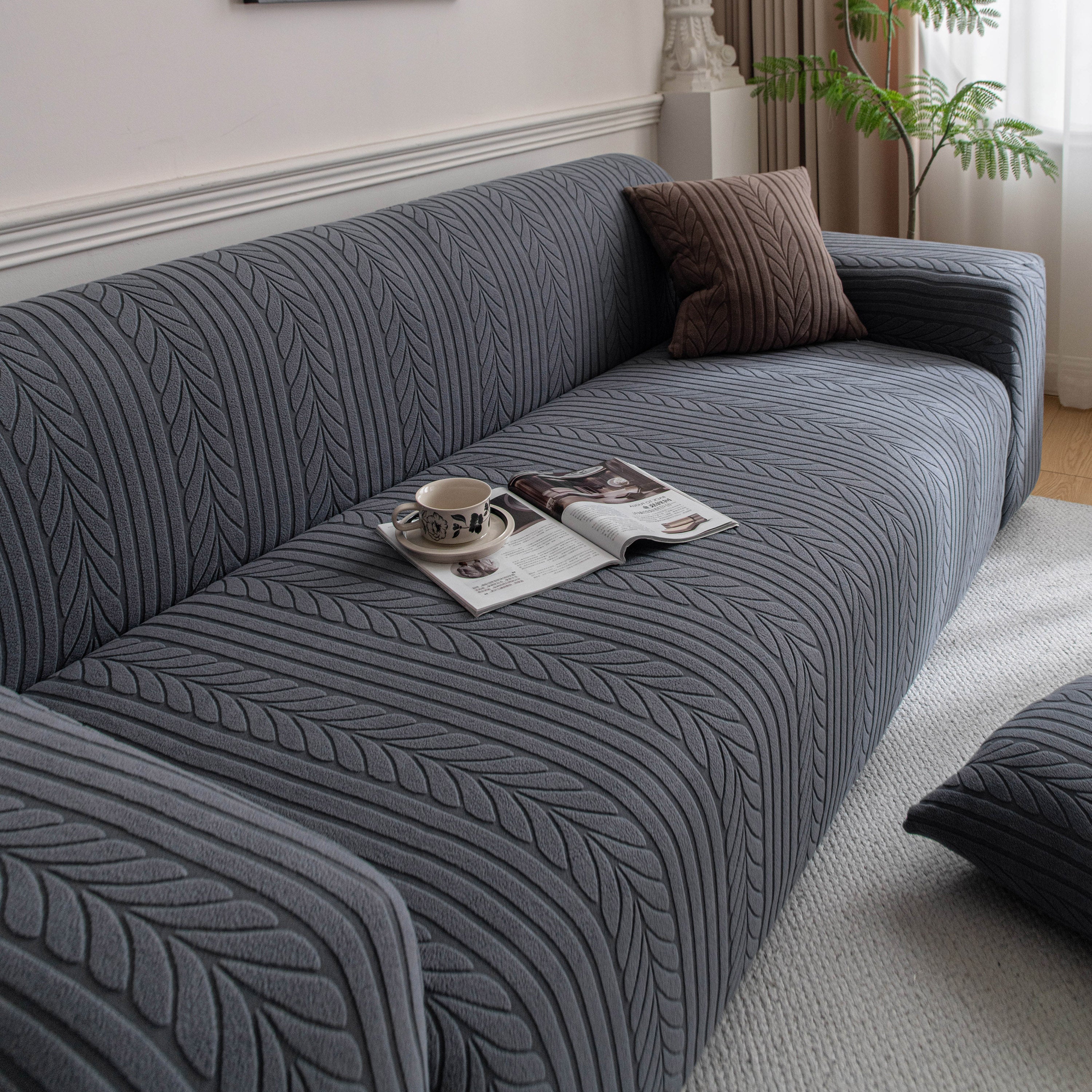 Plush Fleece Sofa Slipcover with 3D Wheat Pattern, Cozy High-Stretch Couch Cover - Image 40