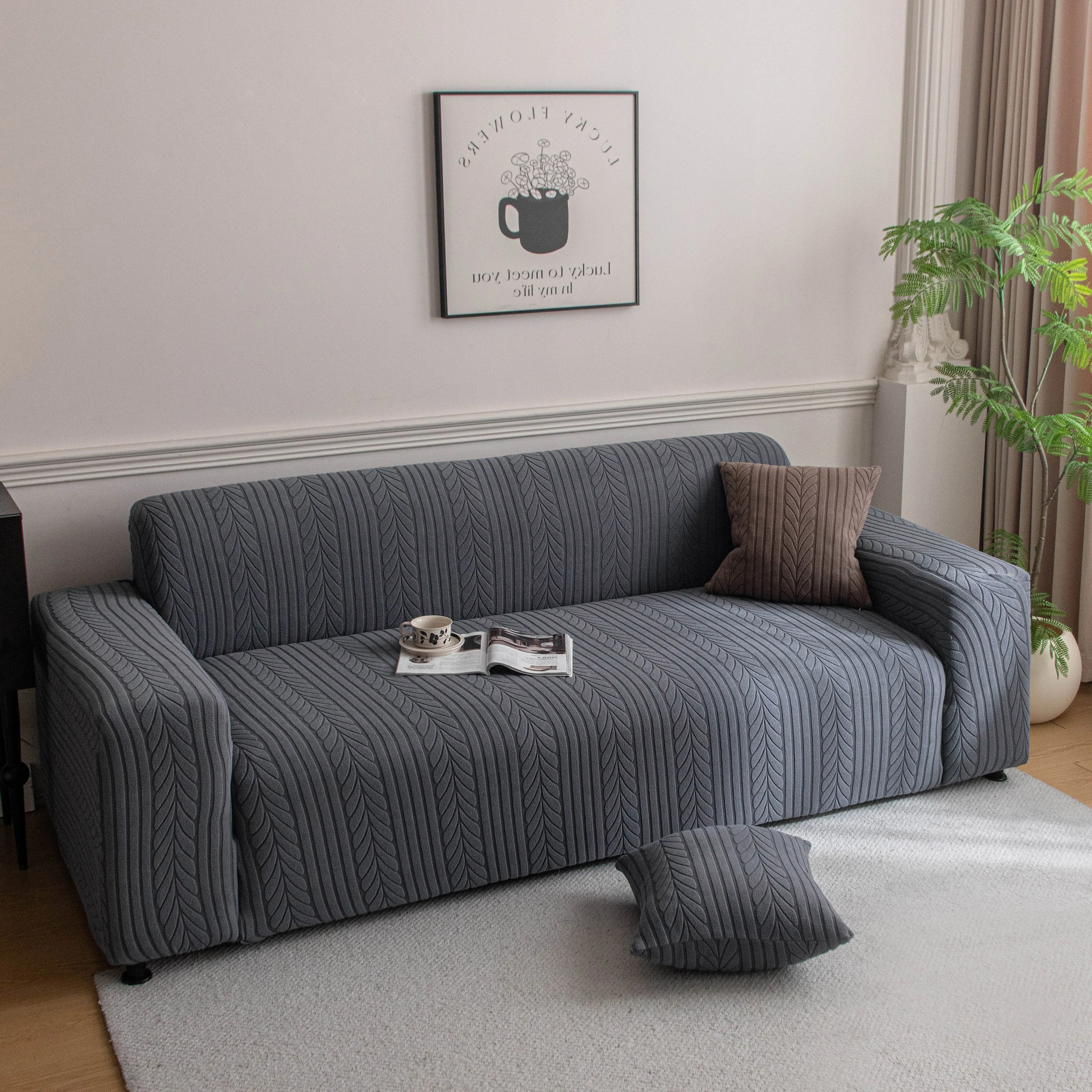 Plush Fleece Sofa Slipcover with 3D Wheat Pattern, Cozy High-Stretch Couch Cover - Image 41